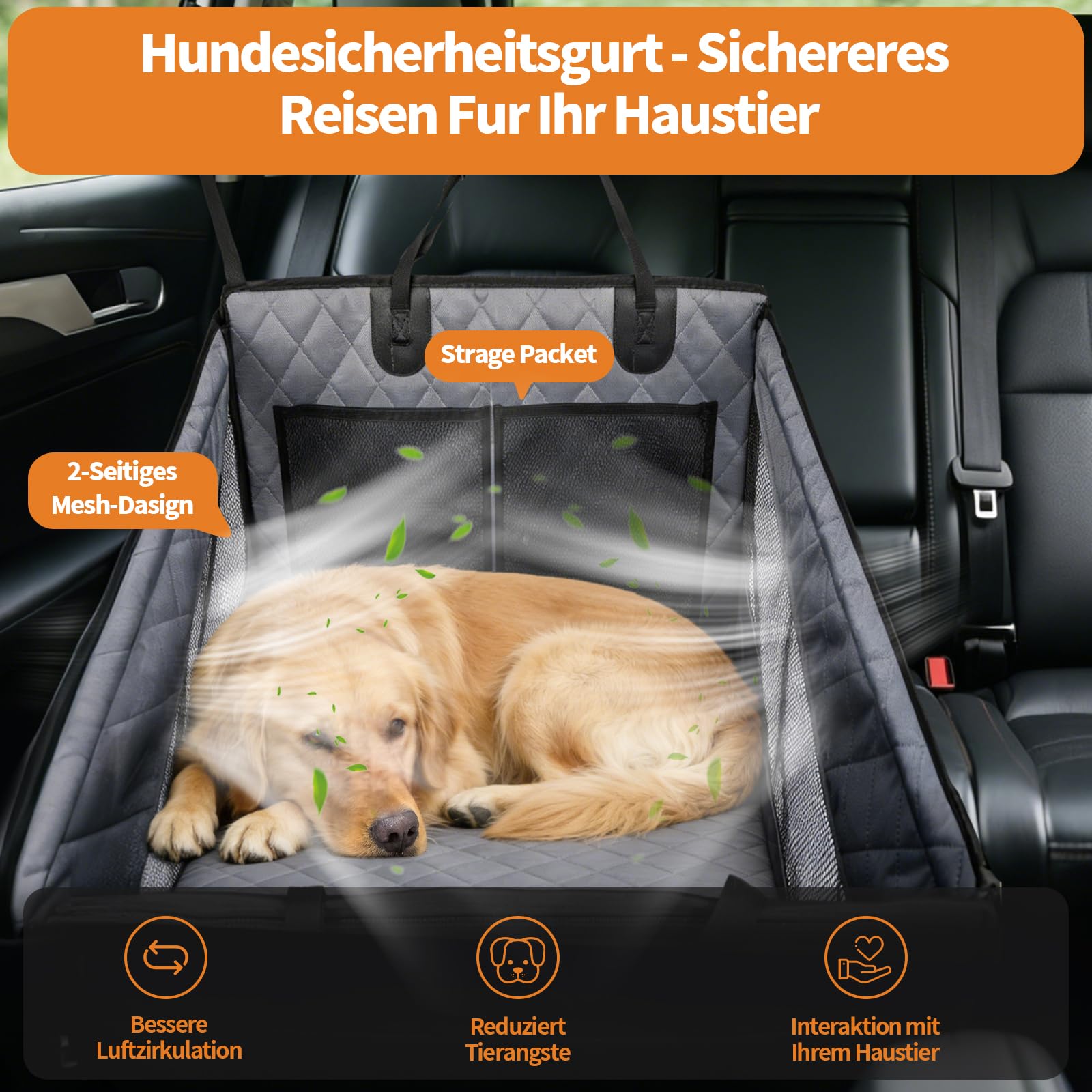 Hunde Autositz für Rückbank Extra Stabil Wasserdicht rutschfest Hundesitz Auto Mit 4 Befestigungsgurten Für Mittelgroße und Große Hunde