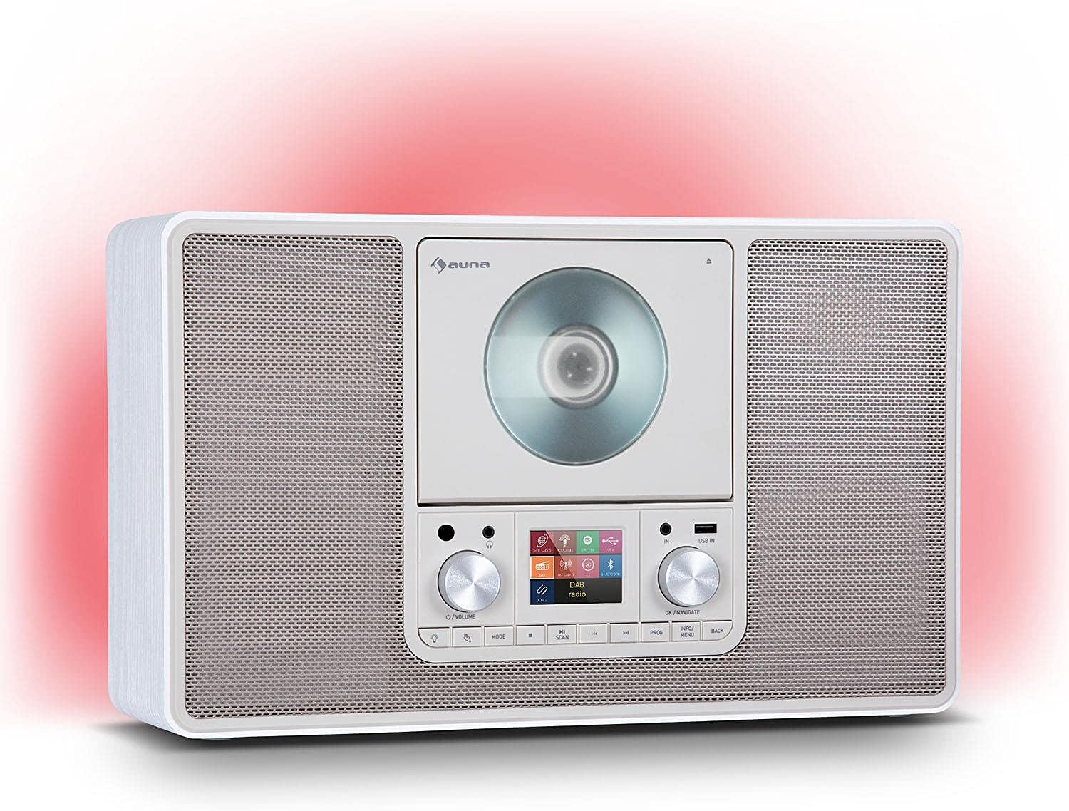 Auna Portable DAB Radio CD Player for Home, FM/DAB/DAB+ Radio with Bluetooth + AUX, Stereo System, TFT Display, Remote Control, Alarm Clock, MP3 & Streaming, LED Wall Mount DAB Radio Mains Powered