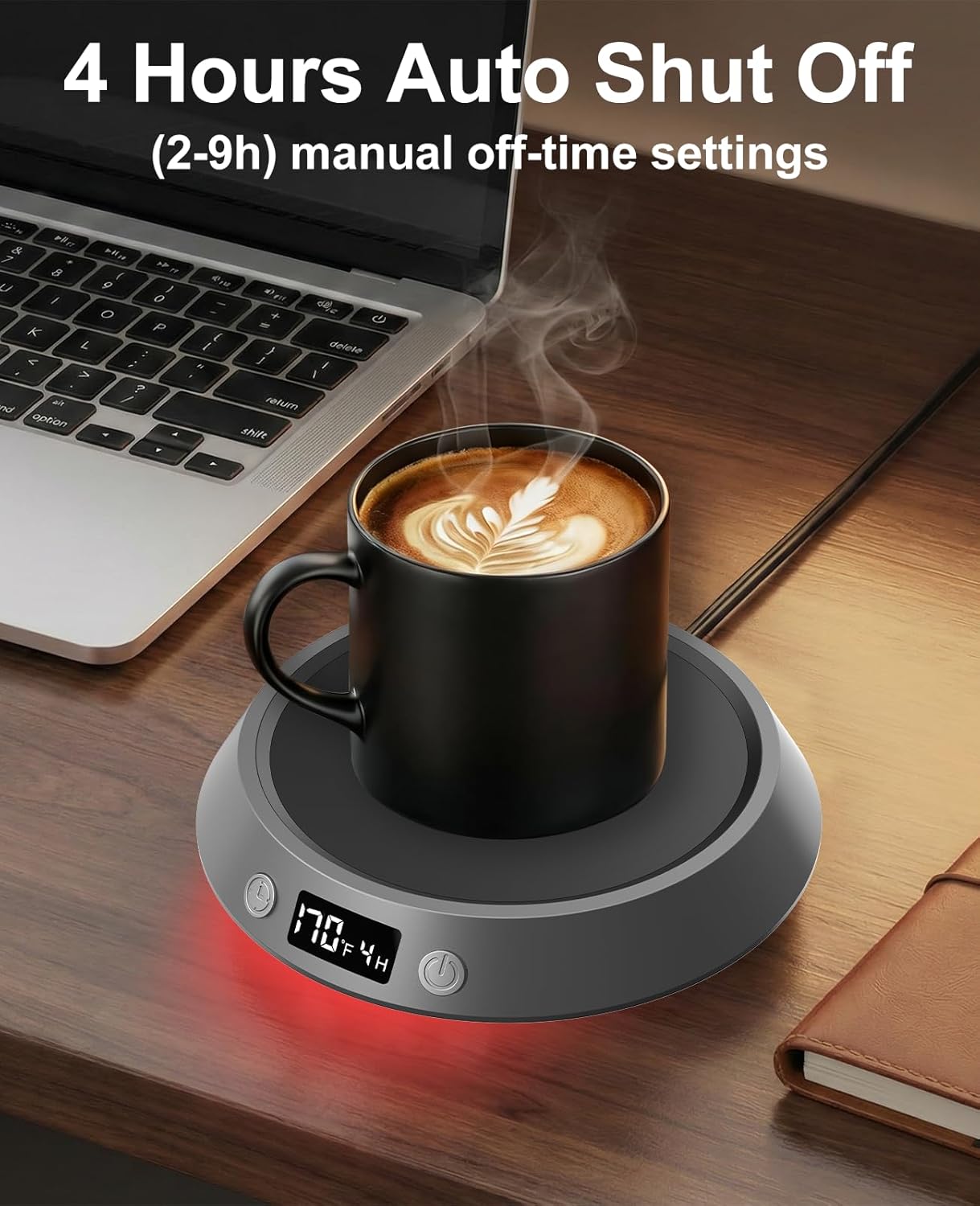 Kepwam Coffee Mug Warmer - 50W Electric Coffee Warmer for Desk 3 Temp Settings & 2-9 Timer Smart Cup Warmer for Desk Candle Warmer Plate with LED Lights Beverage Tea Milk Warmer for Home & Office