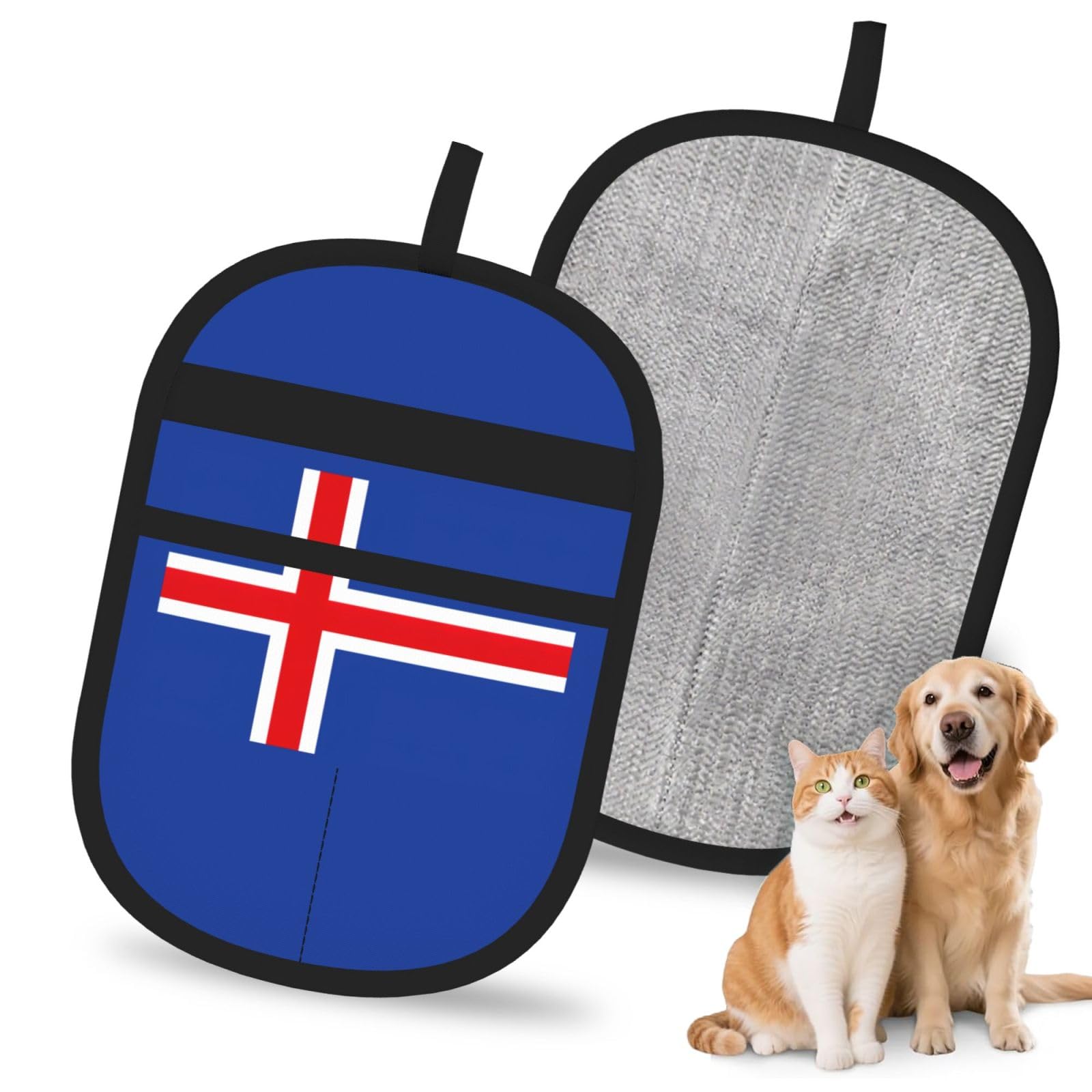 Flag Of Iceland Print Pet Hair Remover Gloves Grooming Cleaning Accessory Reusable Deshedding Tool