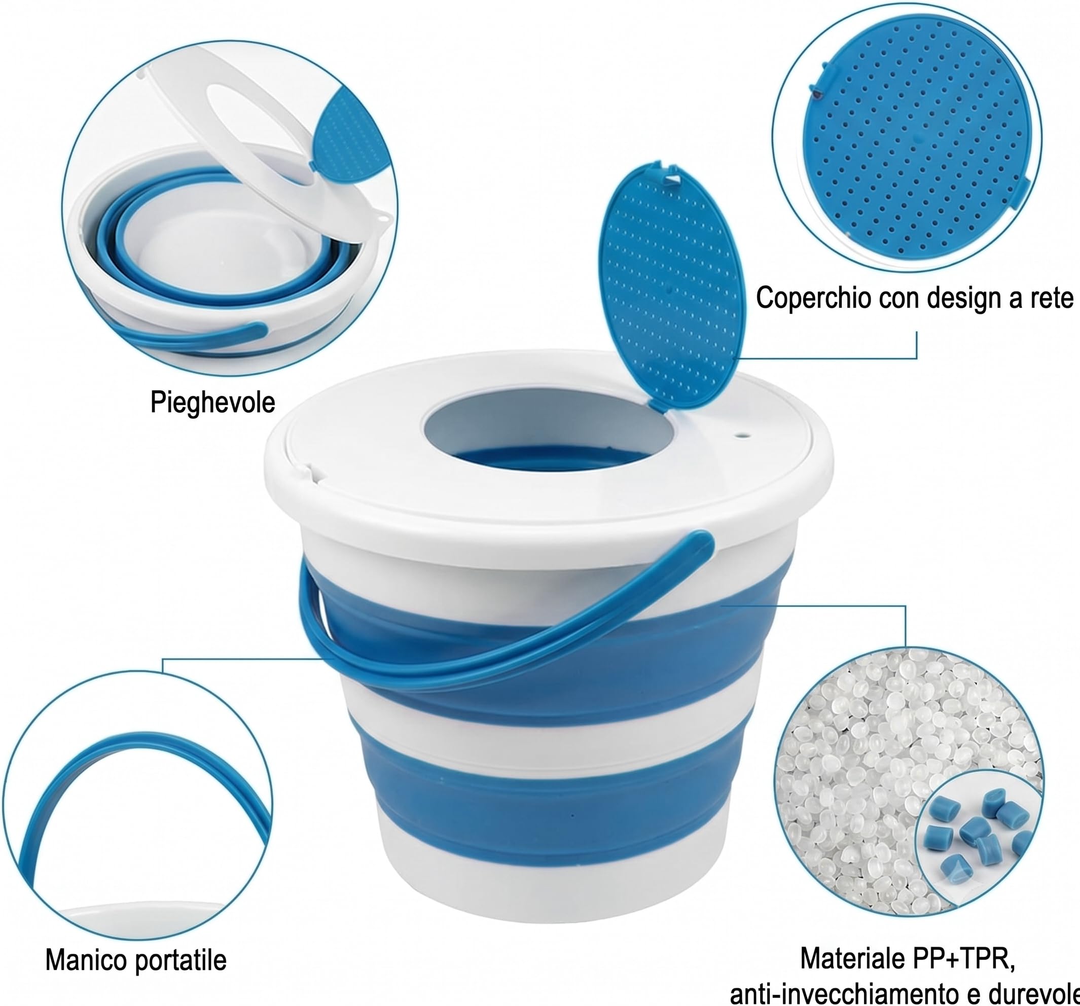 Oceano Secchio Pieghevole 10 litri Portatile Da Campeggio Pesca Camping Car wash facile da appendere Trasportare Riporre salvaspazio Per Bagno Attività aria aperta Sport Garage 10L (10L Coperchio)