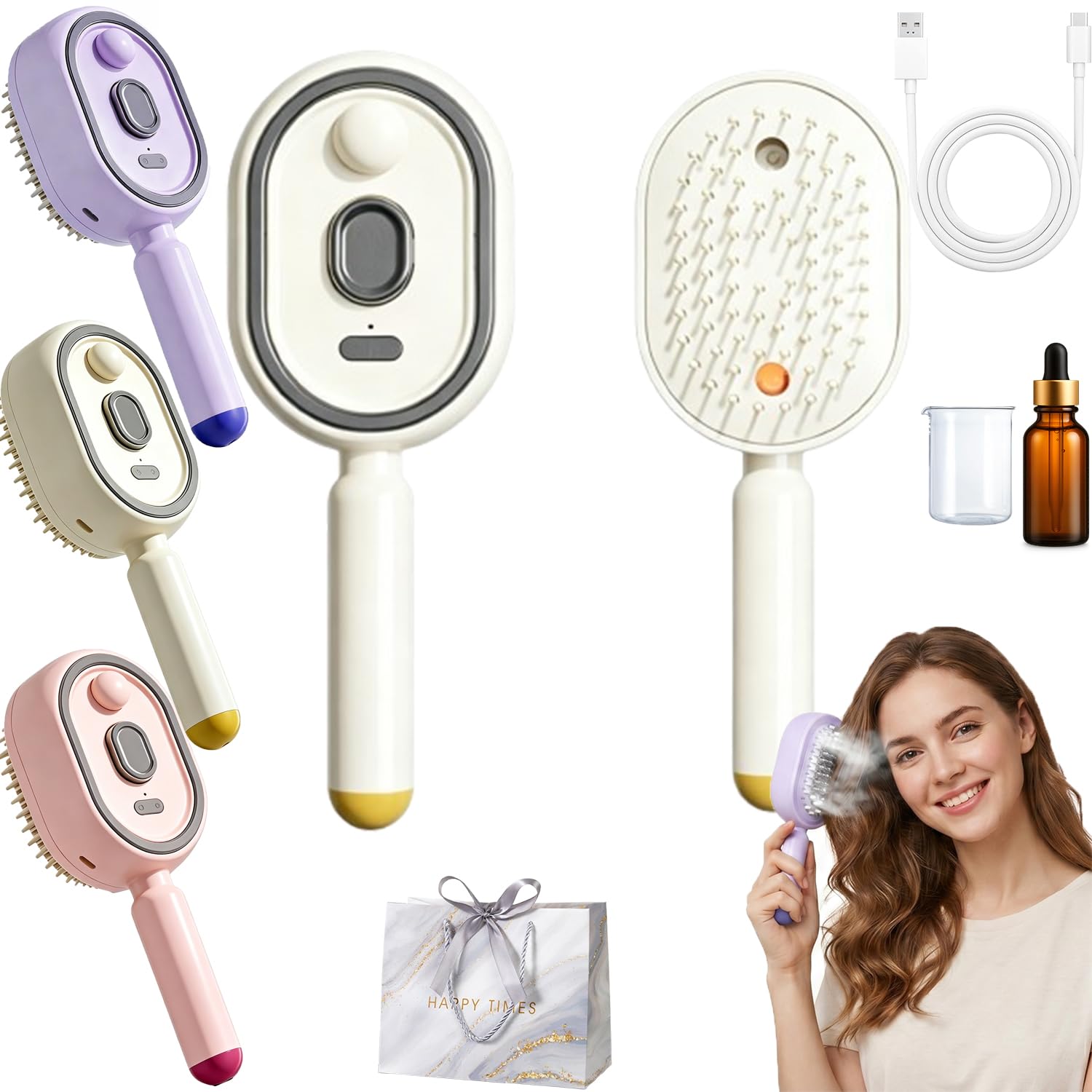 2026 Nuovo Pettine Elettrico a Nebulizzazione per Donne – Spazzola Ricaricabile a Nano-Nebbia | Districa e Combatte il Crespo per Capelli Secchi, Offrendo un'Esperienza Home Spa (1, Bianco crema)
