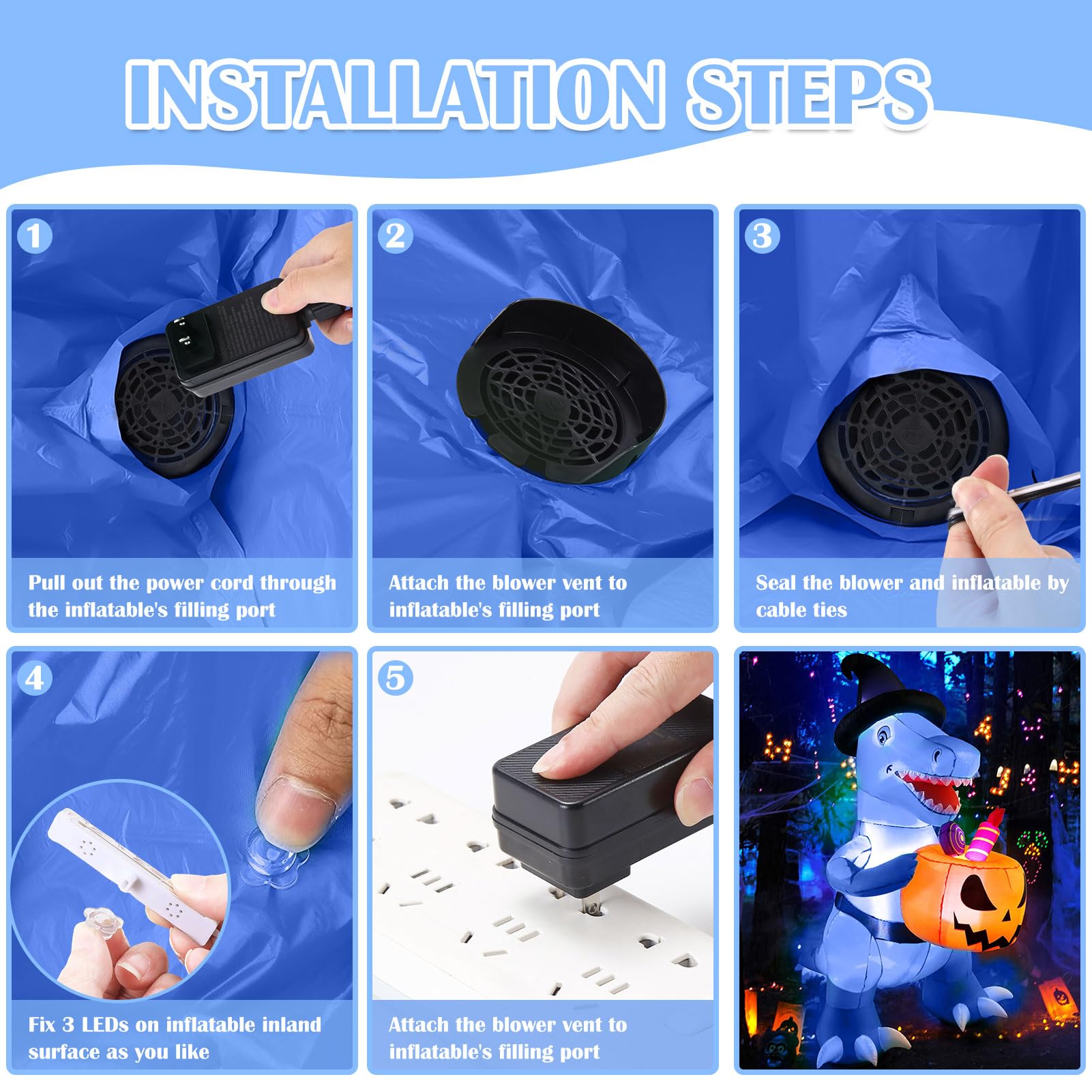Inflatable Replacement Blower 12V 1.2A Replacement Fan Motor with 3 LED Light Strings for Halloween Inflatable Costume Christmas Yard Inflatable Blow to 16.4FT Outdoor Holiday Inflatables Decoration