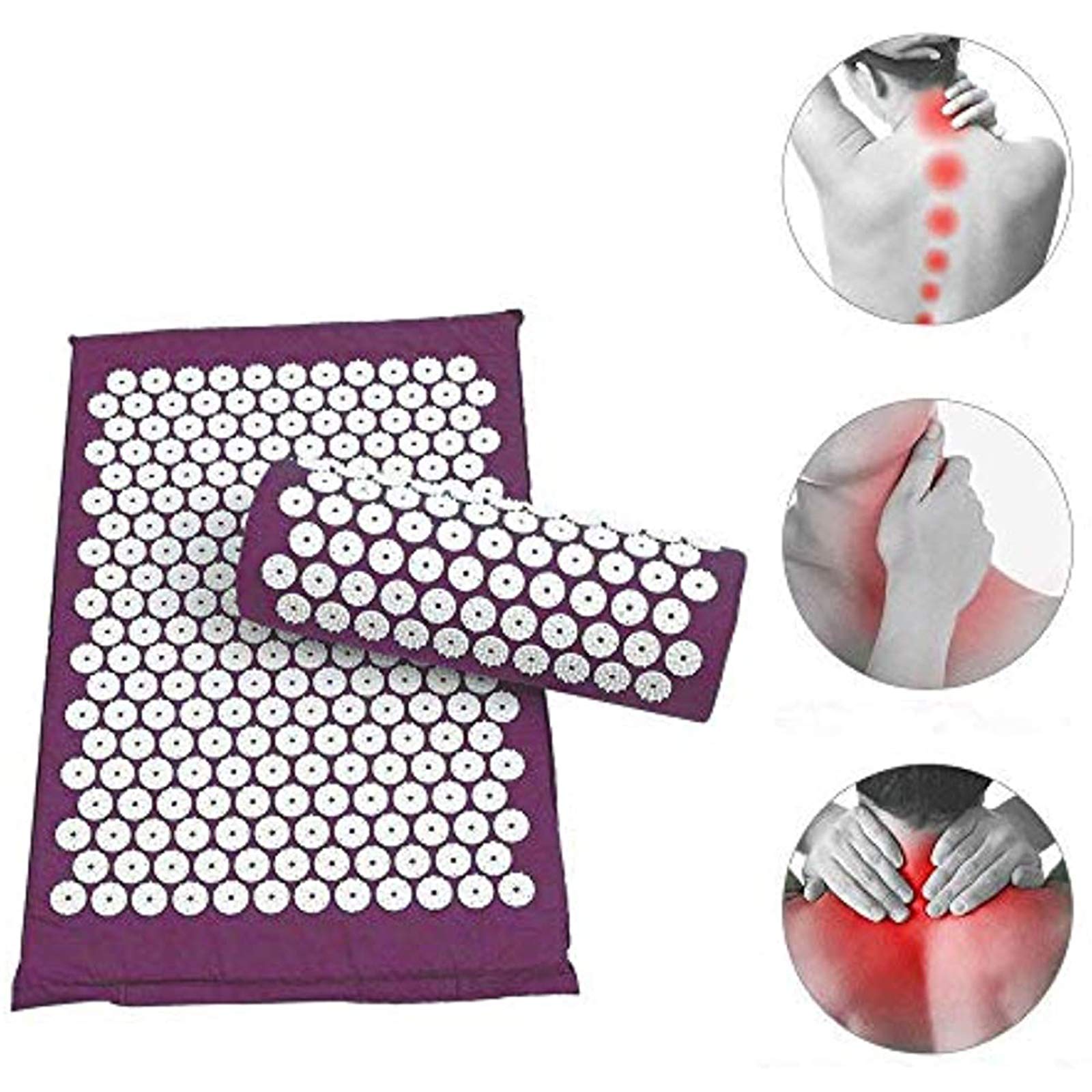 Akupressur-Set, Akupressurmatte Mit Akupressur-Kissen Im Günstigen Set, Vitalisierende Matte Für Den Rücken Und Kissen Für Den Nacken, Wohltuende Entspannungsmatte,Lila