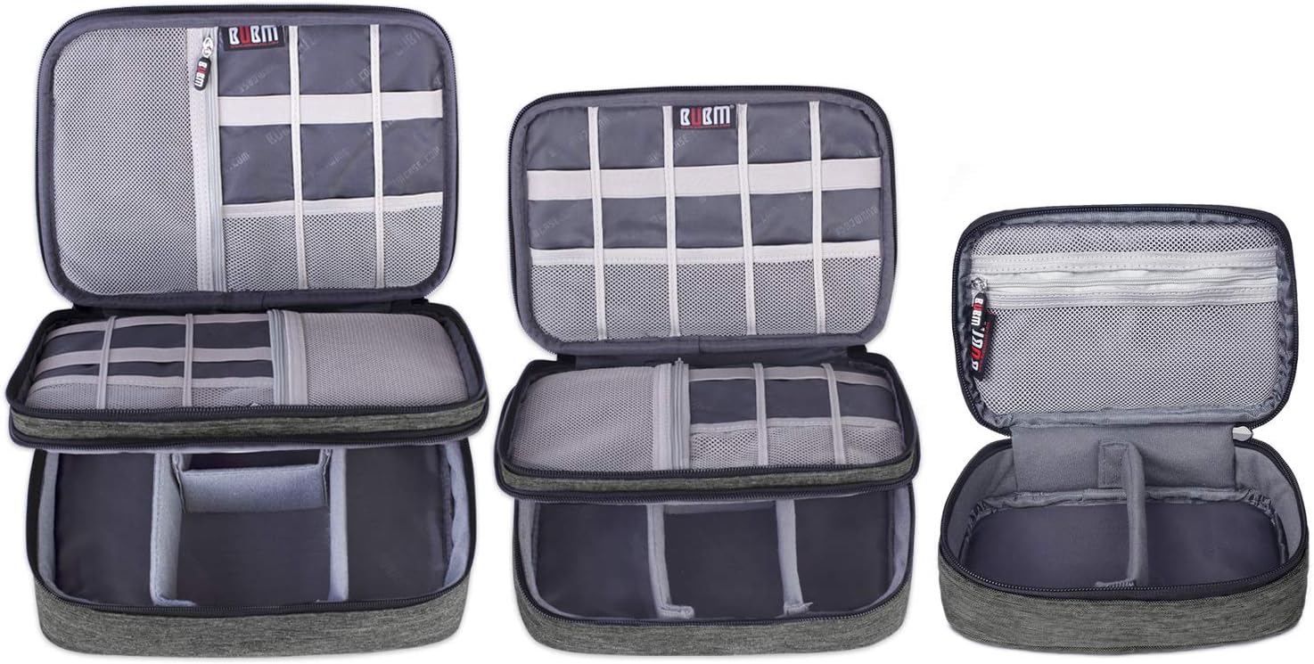 BUBM 3Pcs Universal Travel Cable Organizer Electronics Accessories Carry Bag for Cables, Cord, USB Flash Drive, Battery and More, Denim Gray