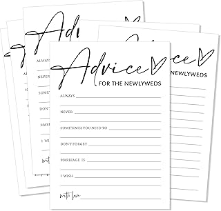 Wedding Advice Cards - Advice and Wishes for the Newlyweds Mr and Mrs Bride & Groom Perfect for Bridal Shower Wedding Games and Guest Book Alternative Pack of 25 Minimalist White 5x7 Inch Cards - A04