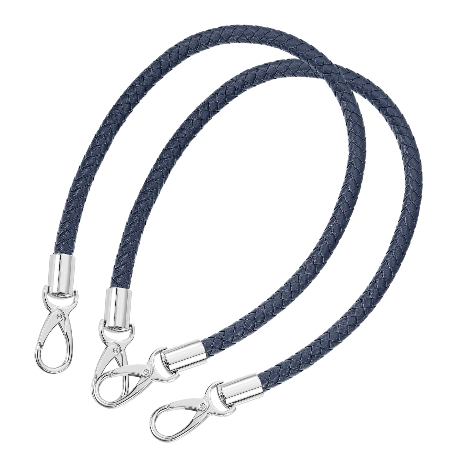 sourcing map Leather Purse Strap, 2Pcs 60cm/23.62" Short Leather PU Braided Purse Replacement Handle with Metal Buckles for Underarm Bags, Handbags (Dark Blue Strap + Silver Clasp)