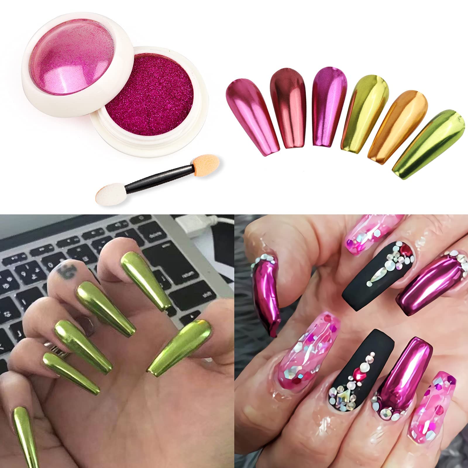 LEDSUUEIUpgrade Rose Gold Chrome Nail PowderSuper Mirror Effect Metallic Nail Art Pigment Powder Set - Image 2