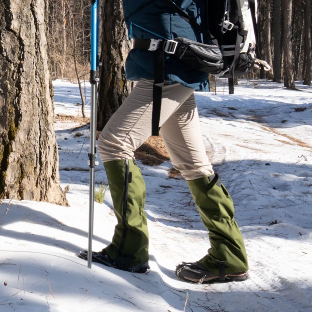 DAZZLEEX Guêtres de randonnée légères 500D pour hommes et femmes, imperméables et coupe-vent, avec fermeture éclair inversée, pour l'escalade, la marche, la neige, marron, taille S/M (L/XL)