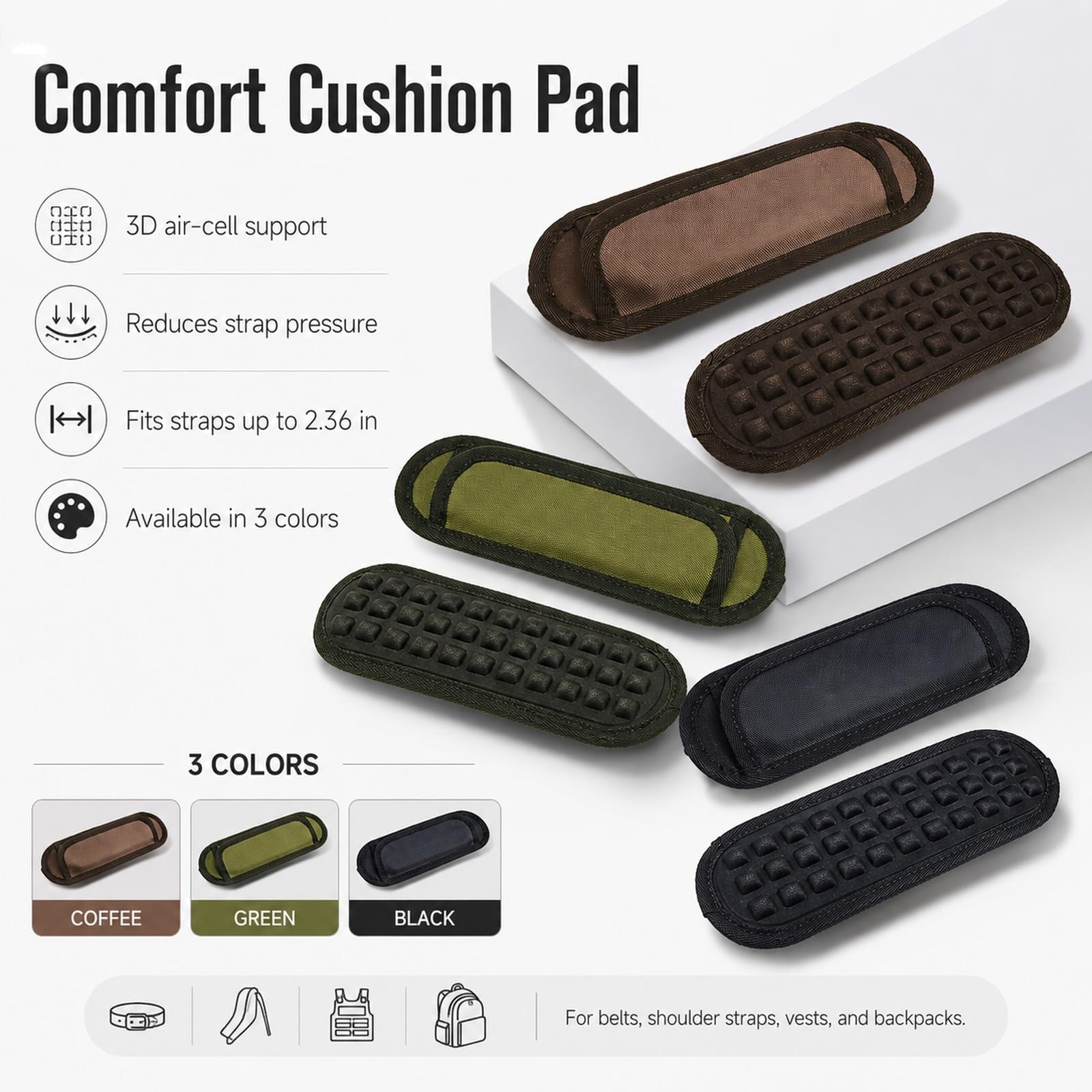 Genérico Almohadilla Correa Mochila Cojin Descompresion de Hombro, Par Talla Unica Acolchado Reduccion de Carga Bolso Deporte