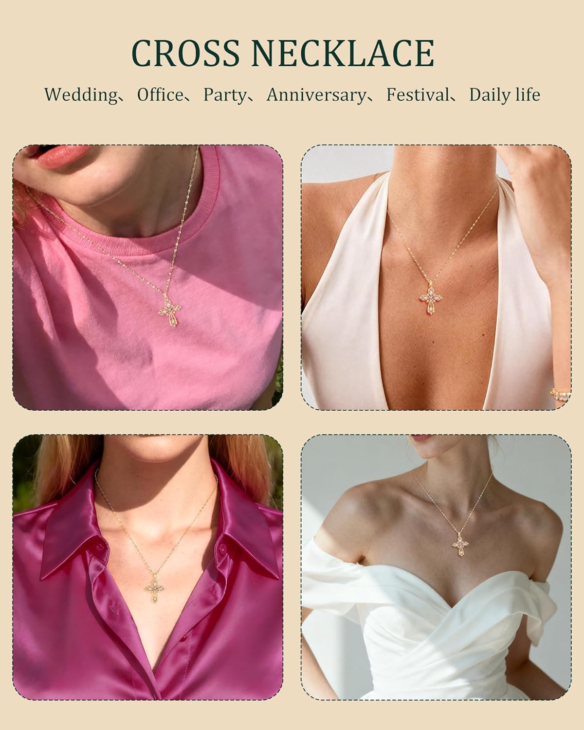 Cross Necklace for Women 14K Gold Plated Cubic Zirconia Pendant Necklace Pink Crystal Charm Faith Cross Jewelry Christmas Christian Gifts - Image 6