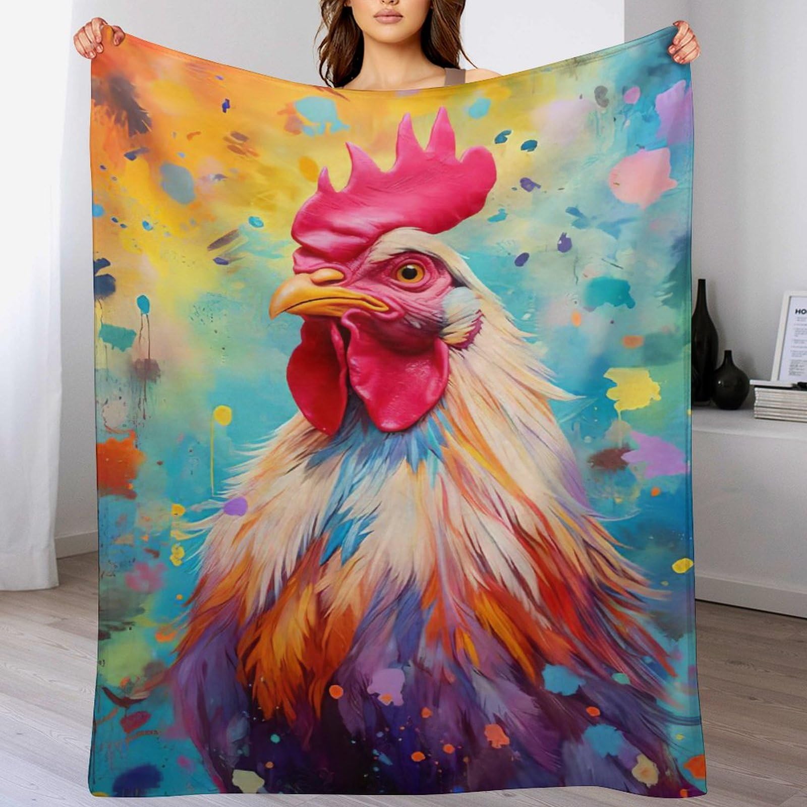Couverture canapé coq flanelle douce pour éliminer la fraîcheur des soirées de salon