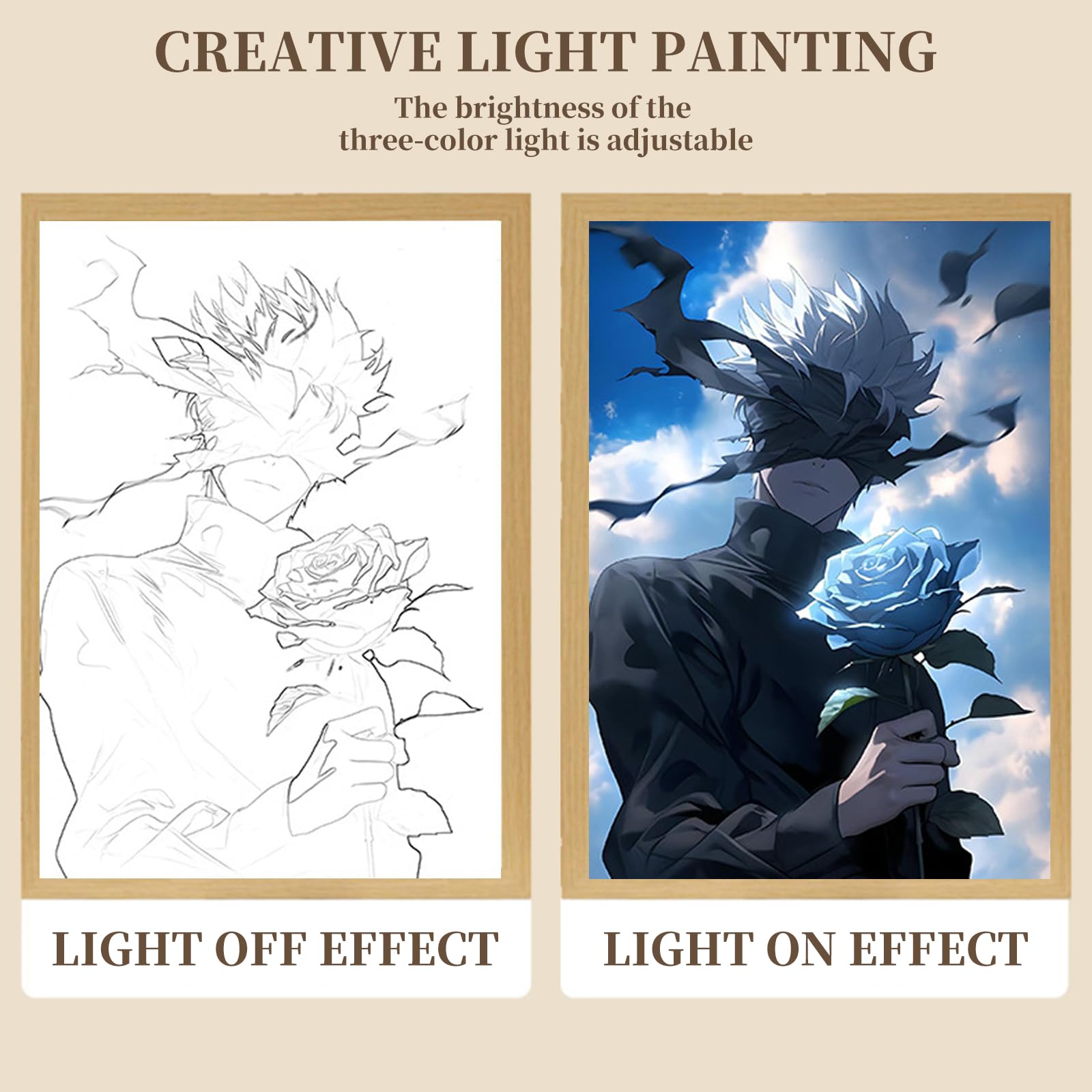 Jujutsu Kaisen Cornice per Foto, Gojo Satoru Illuminazione Decorativa Creativa, Plug-in USB Cornice per Foto Luminosa a LED 22,2 * 17,2 * 4,5cm, per Caffetteria, Uffici, Soggiorni, Camere da Letto, C