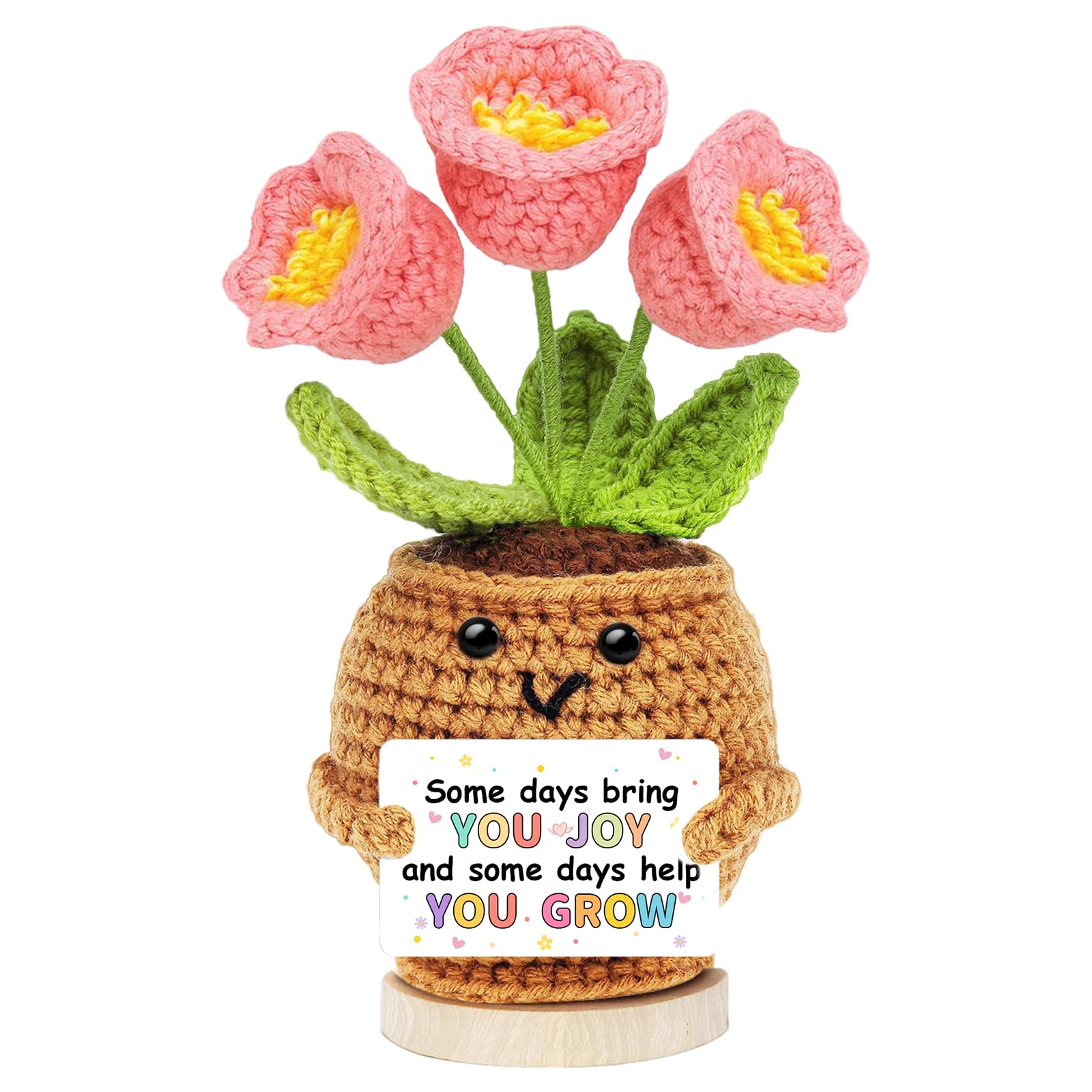 Hoedia Handmade Positive Flower Crochet - Inspirational Gift for Women Coworkers Teens Friend Sister - Cute Cheer Up Mother’s Day Easter,Birthday,Retirement,Goodbye Gifts