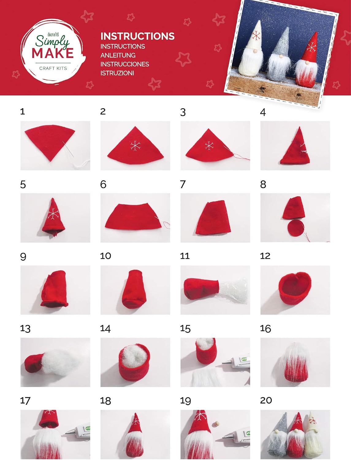 Simply Make Christmas Fabric Craft Kit Large Santa Trio, Festive Fabric Material Craft, for Adults and Teenagers, for The Most Wonderful Time of The Year - Christmas! Including All of The Accessories