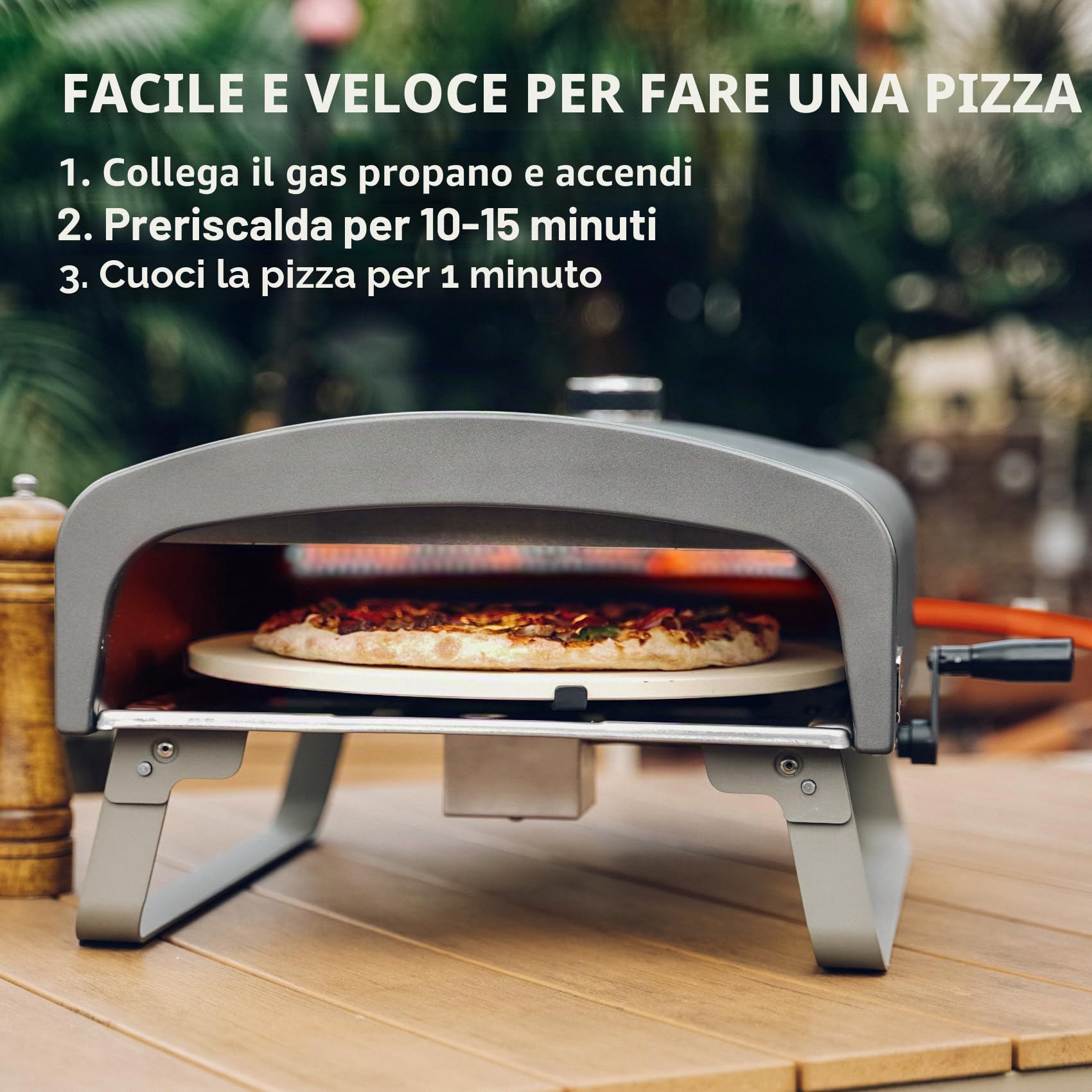 Q Pizza Forno per pizza a gas da esterno con sistema rotante manuale, forno portatile per propano con manico girevole, pietra da 33 cm, regolatore del gas UK