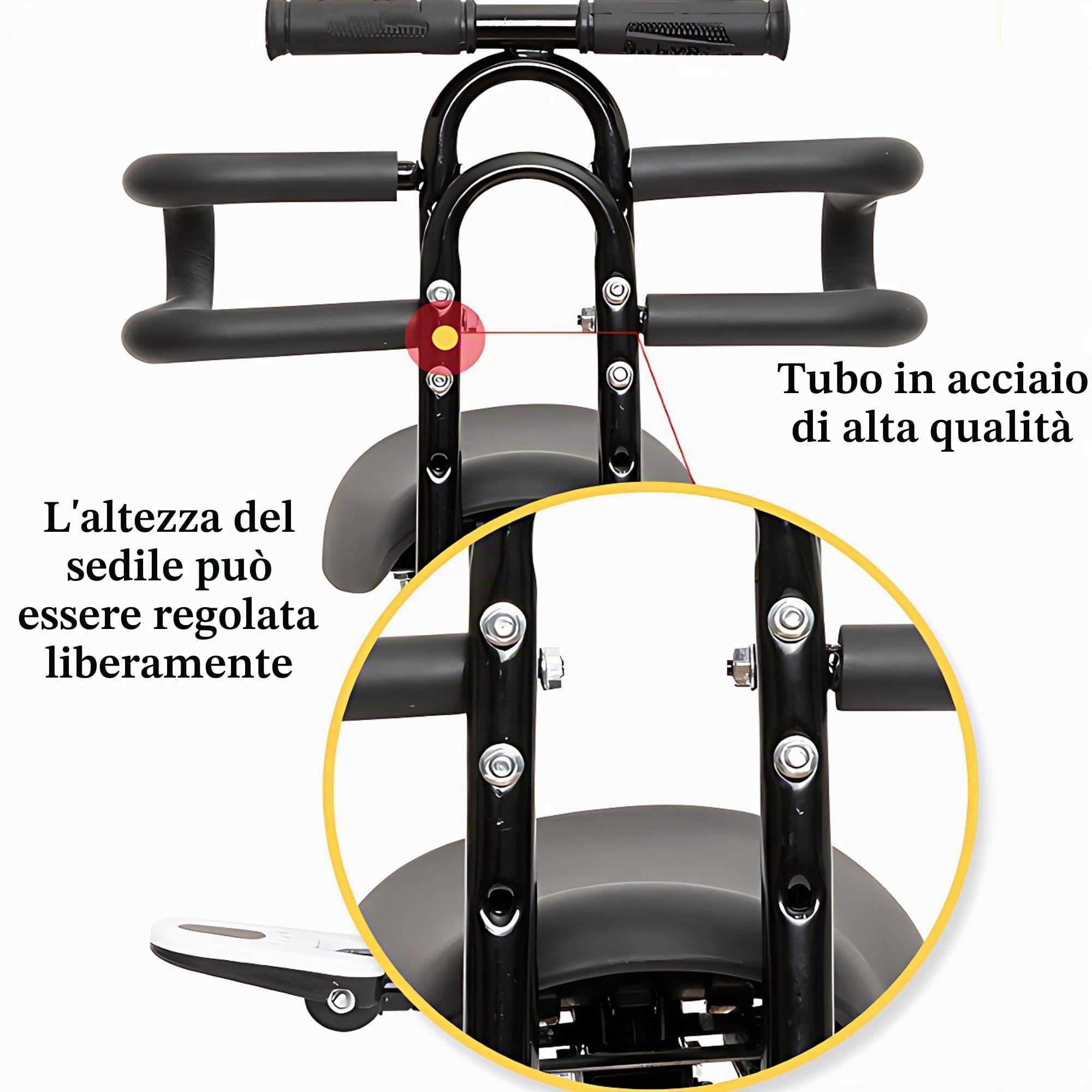 Seggiolino Bici Anteriore, Seggiolino Anteriore Bici Bambini, Regolabile in Altezza in avanti e Indietro, con Comodo Sedile Singolo, Bracciale, Recinzione, Pedali, Peso 30 kg, Nero