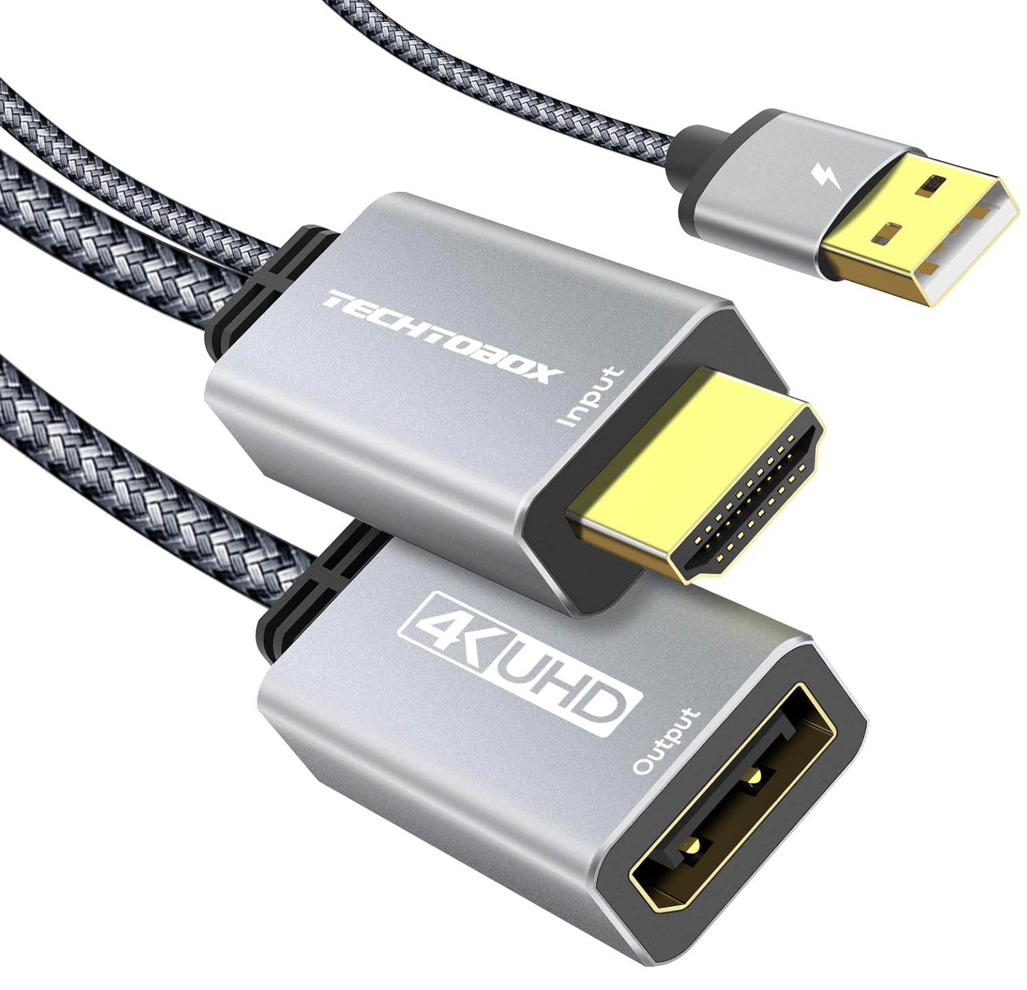 HDMI to DisplayPort Adapter 4K60Hz TECHTOBOX [Braided