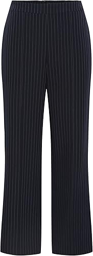 PIECES high waist wide leg broek PCBOSSY met krijtstreep blauw