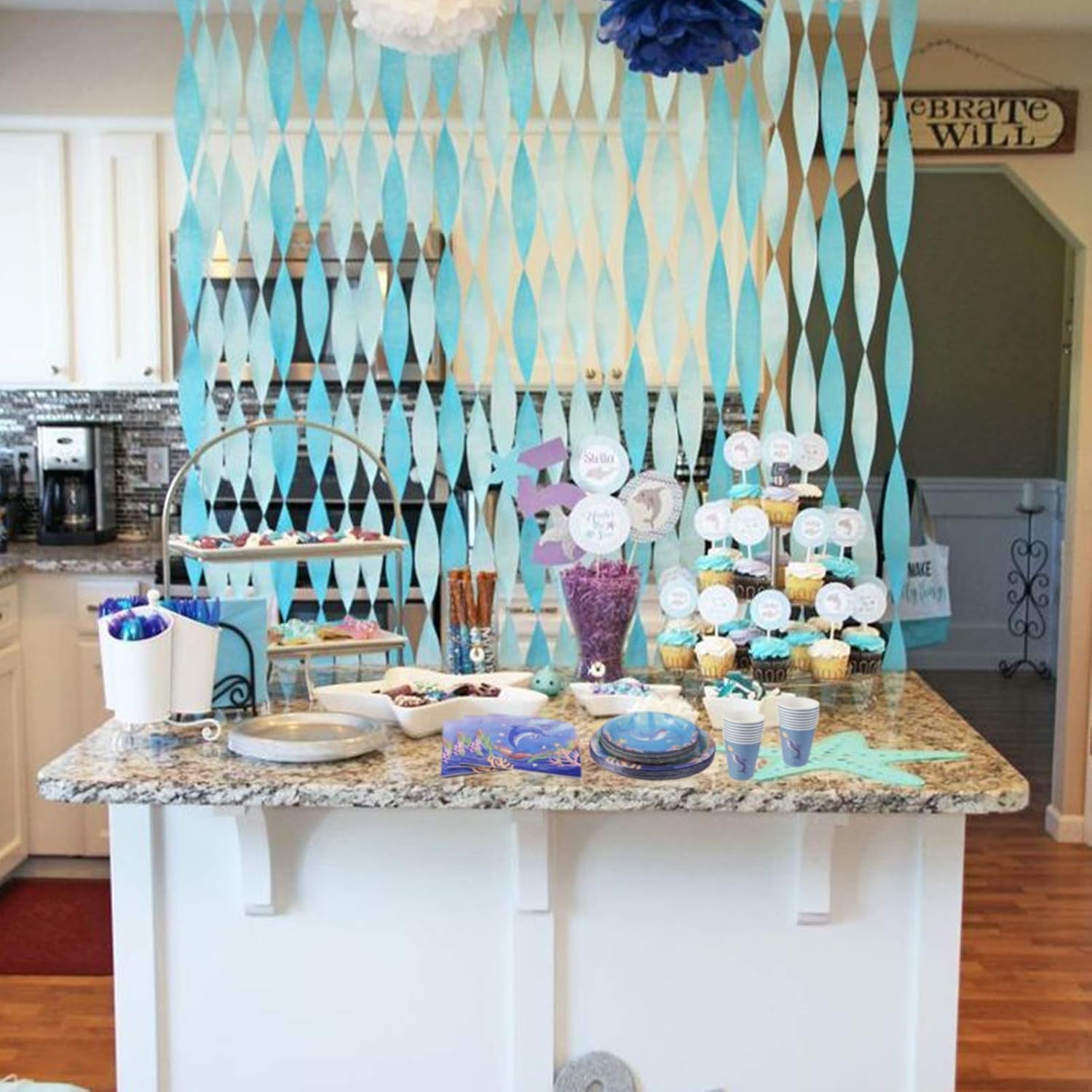 Cieovo Ocean Sea Life Dolphin Party Pack, Serves 16 Guest -Including Dinner Plates, Luncheon Napkins and Cups Supply Tableware Set Kit for Underwater World Creatures Dolphin Theme Party Decorations : Home & Kitchen