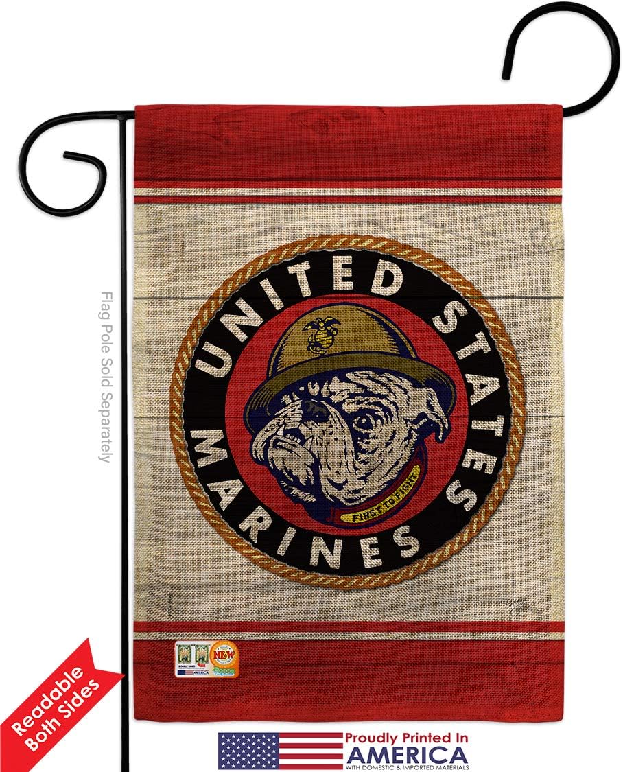 Marine Bulldog Burlap Burlap Garden Flag Set with Stand Armed Forces Corps USMC Semper Fi United State American Military Veteran Retire Official Small Gift Yard House Banner Double-Sided 13 X 18.5