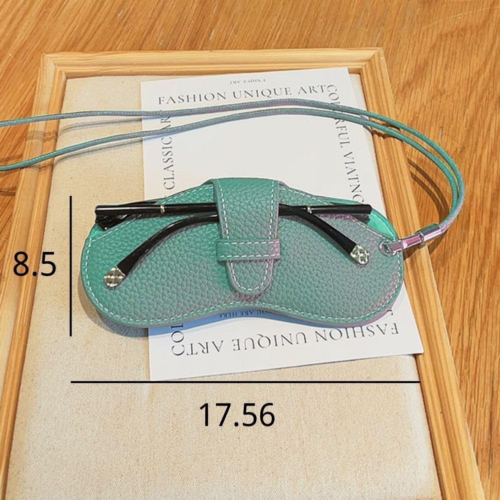 FASHIXD Glasses Case Portable Travel Sunglass Case with Lanyard Eyeglass Pouch Bag Sunglass Holder for Purse For Women Men (Classic-Green)