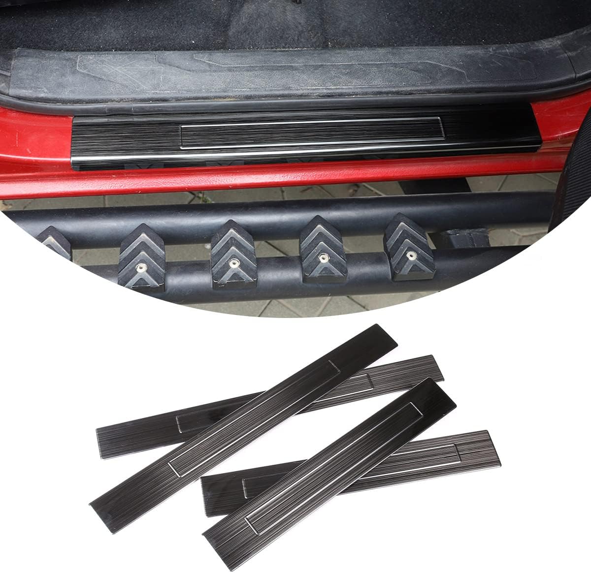 Door Sill Guard Fit for Toyot@ Tacoma 2016 2017 2018 2019 2020 2021 2022,Stainless Steel Interior Door Entry Guard Protector Accessories, 4PCS (Black Brushed, Outside)