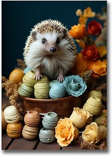Watercolor Hedgehog, Narrative narrative in flowers, Cute Baby Animal Portrait for Living Room,Watercolour Print, Cute Hedgehog, Watercolor-Style Art, Painting Prints