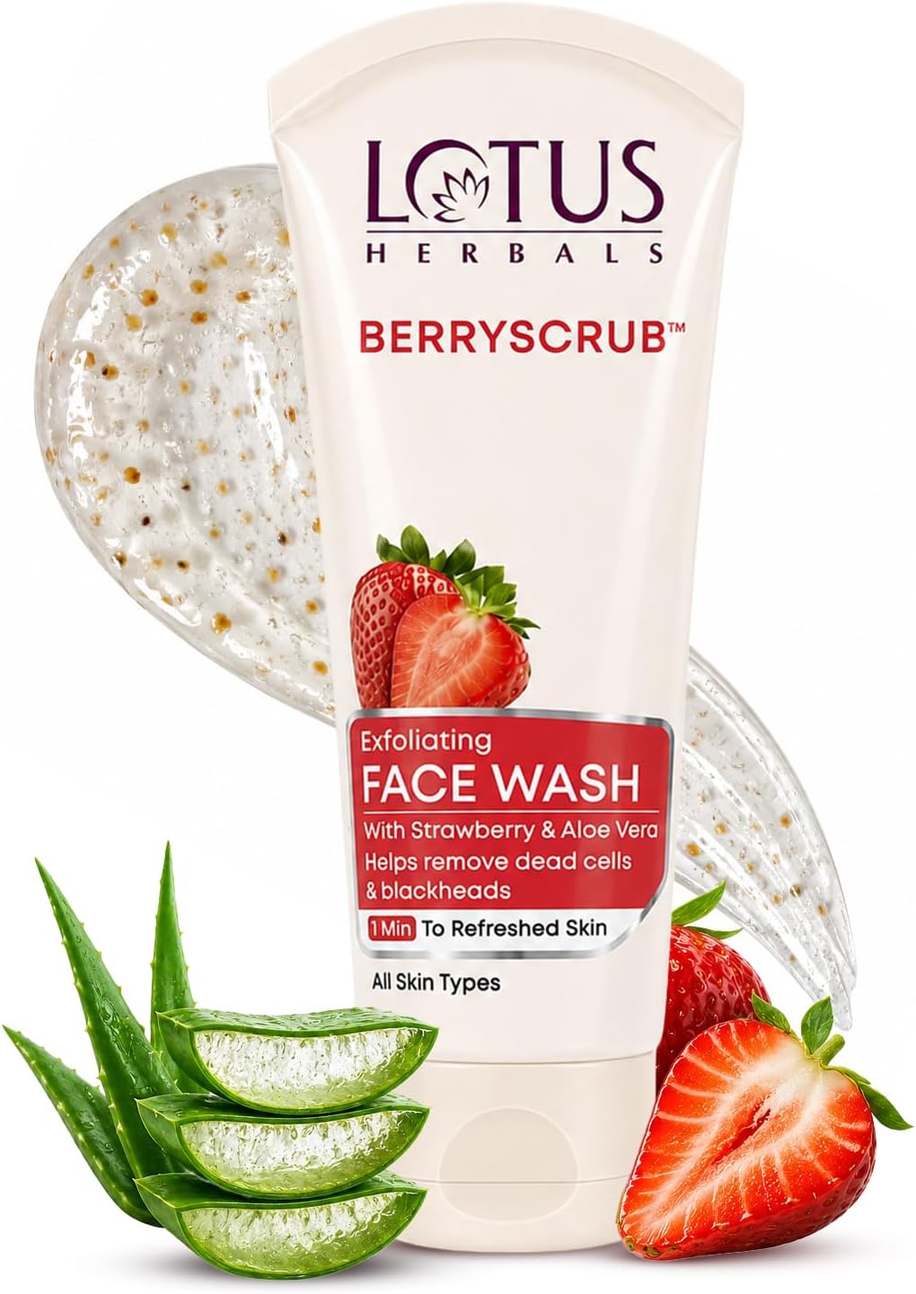 Berryscrub Strawberry & Aloe Vera Exfoliating Face Wash | Deep Cleaning | Blackhead Removal | For All Skin Types | 120g