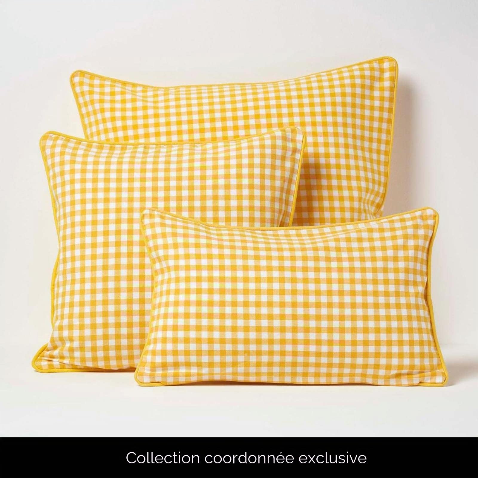 HOMESCAPES – Paire de Rideaux à Carreaux Jaune Prêt-à-Poser – 137 x 228 cm