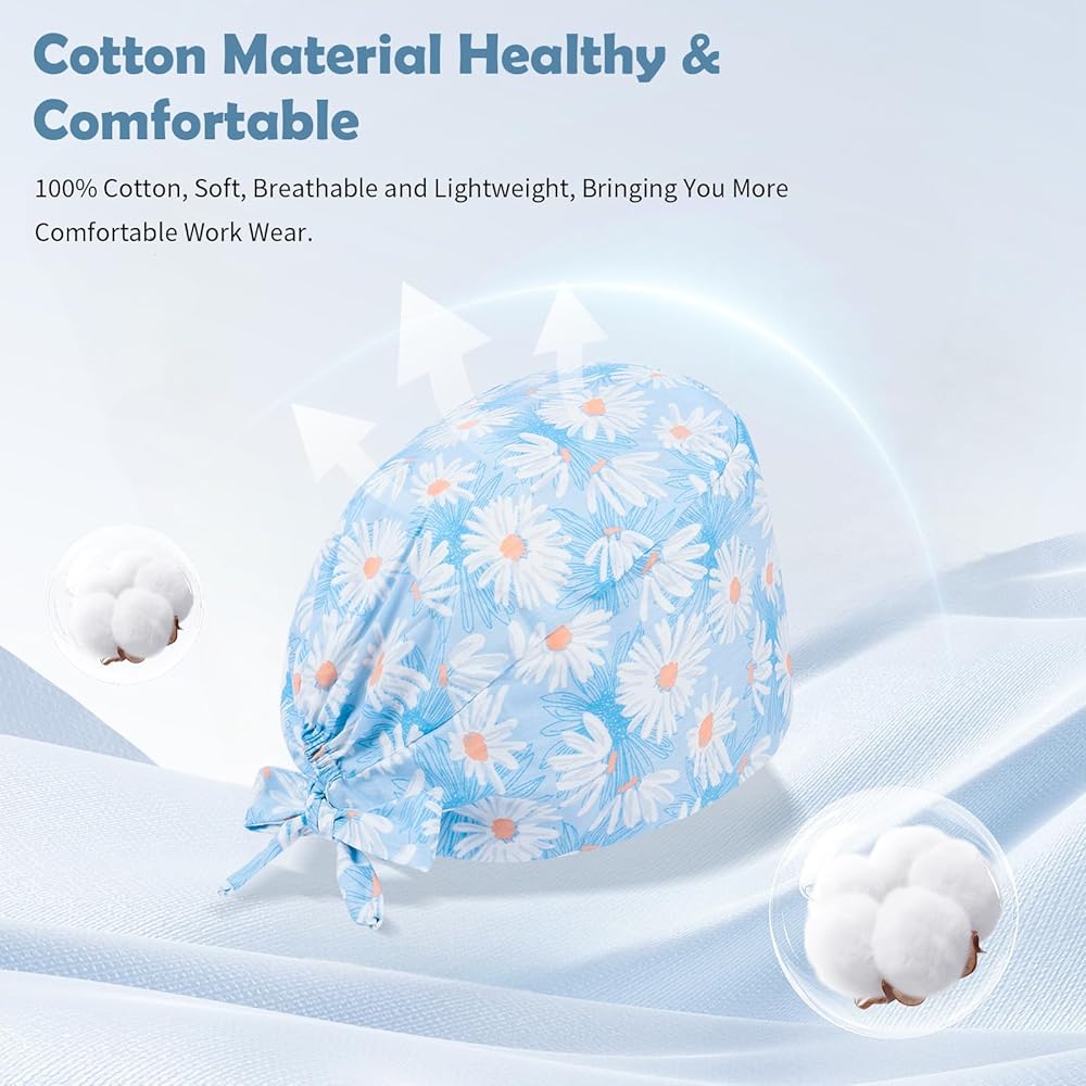 6 Berretti Da Lavoro Unisex In Cotone Regolabili - Cappelli Turbante Con Fascia Assorbisudore Per Estetisti E Operatori Sanitari - Foto 7