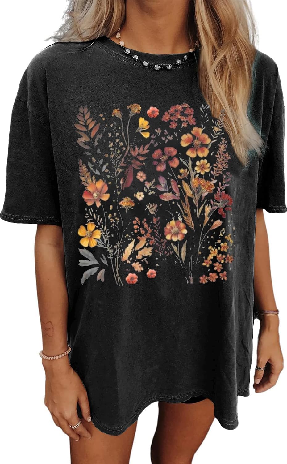 Womens Oversized Tshirt Flower Graphic Tees Nashville Music Short Sleeve Shirts Summer Casual Loose Beach Tops