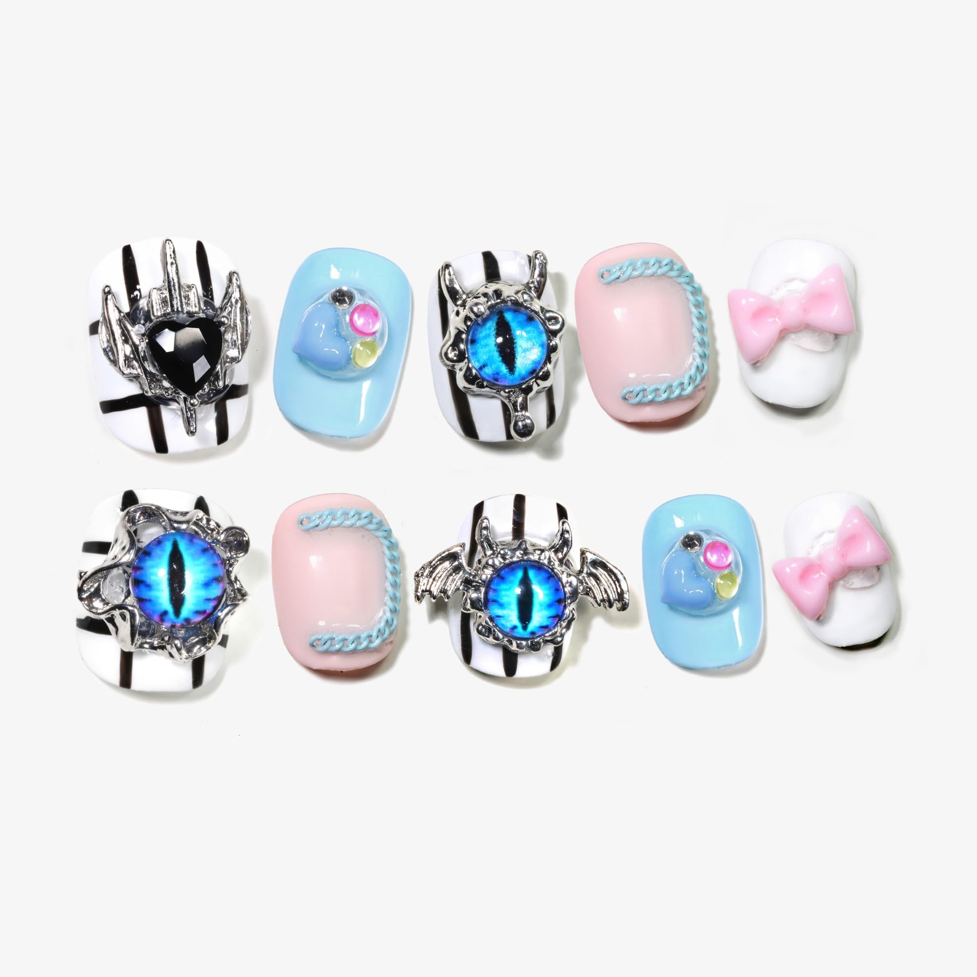 Sun&Beam Nails Handmade Press-on Long Coffin Ballerina Red White Black Silver Glam Halloween Ombre Design Fashion False Nail Tips 10 Pcs Set (#189 M) — view 43