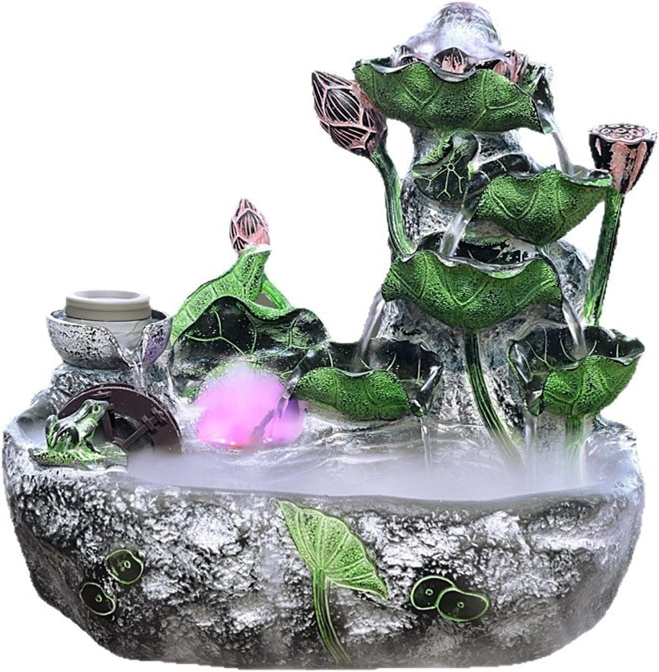 Tabletop Fountain with Glazed Finish and Rotating Crystal Ball, Indoor Zen Waterfall Decor with LED Light for Home Office Meditation(Small with Mist Maker)