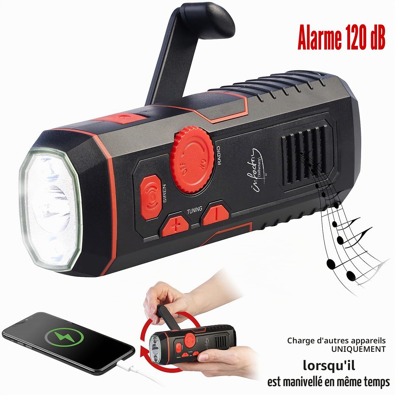 Radio FM DOR-320 avec dynamo et lampe de poche LED [infactory]