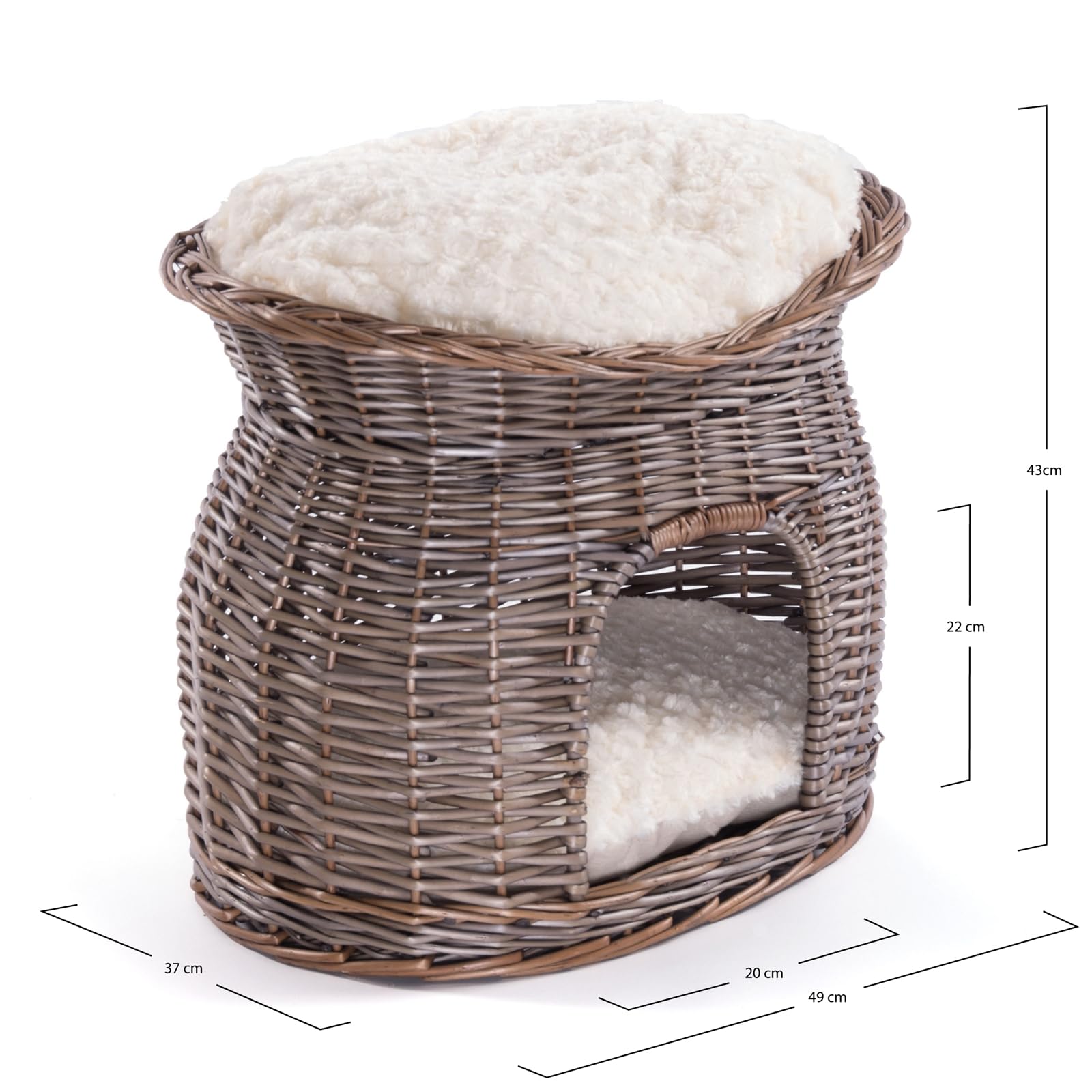 Katzen Korb Luna | 54cm, Weidenholz, mit Kissen | Katzen Weidenkorb, Katzenturm, Katzenbett Natur, geflochtenes Katzenhaus, Katzenhöhle