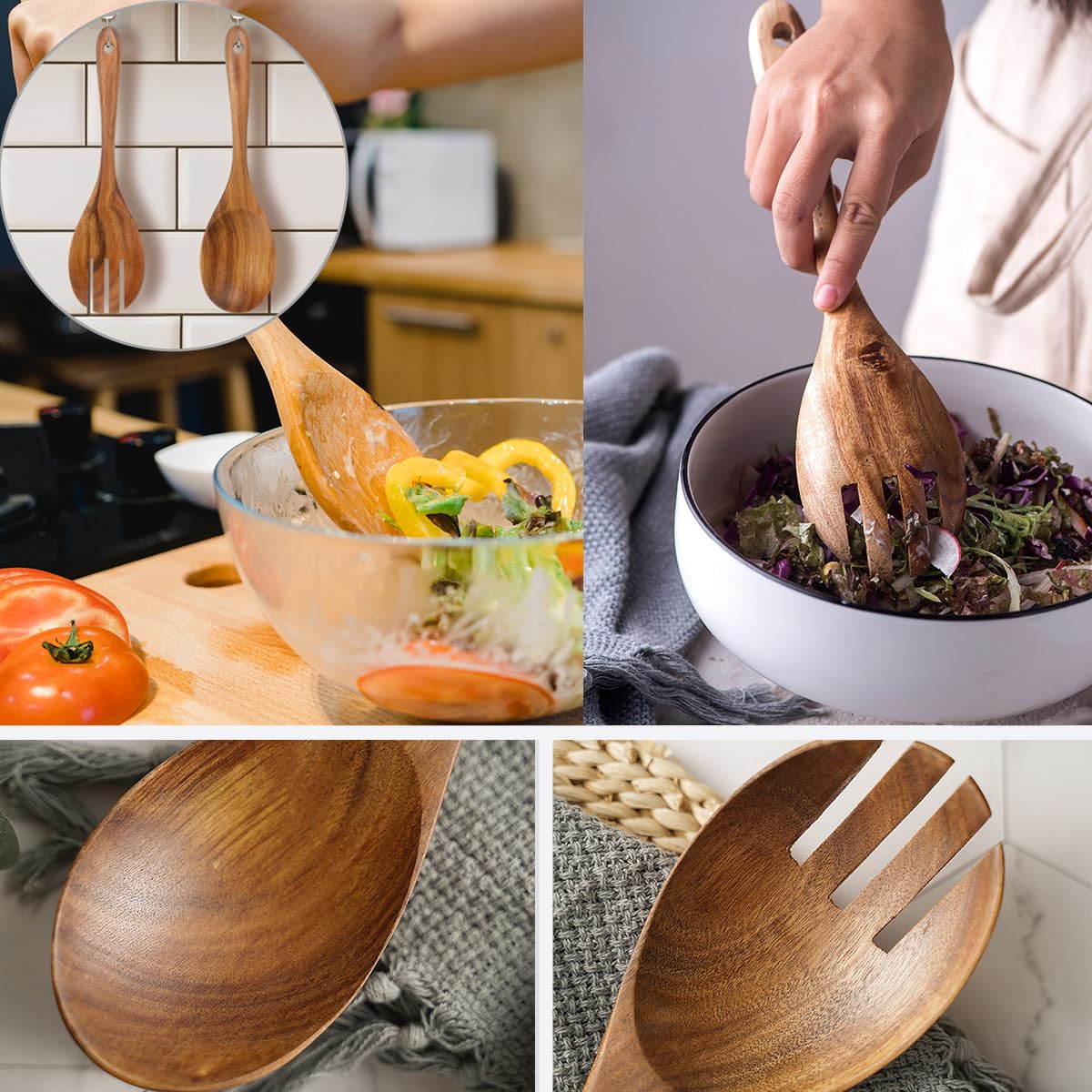 Teak Wood Salad Servers - Set of 2 -6 Teak Wood Salad Servers - Set of 2 -6