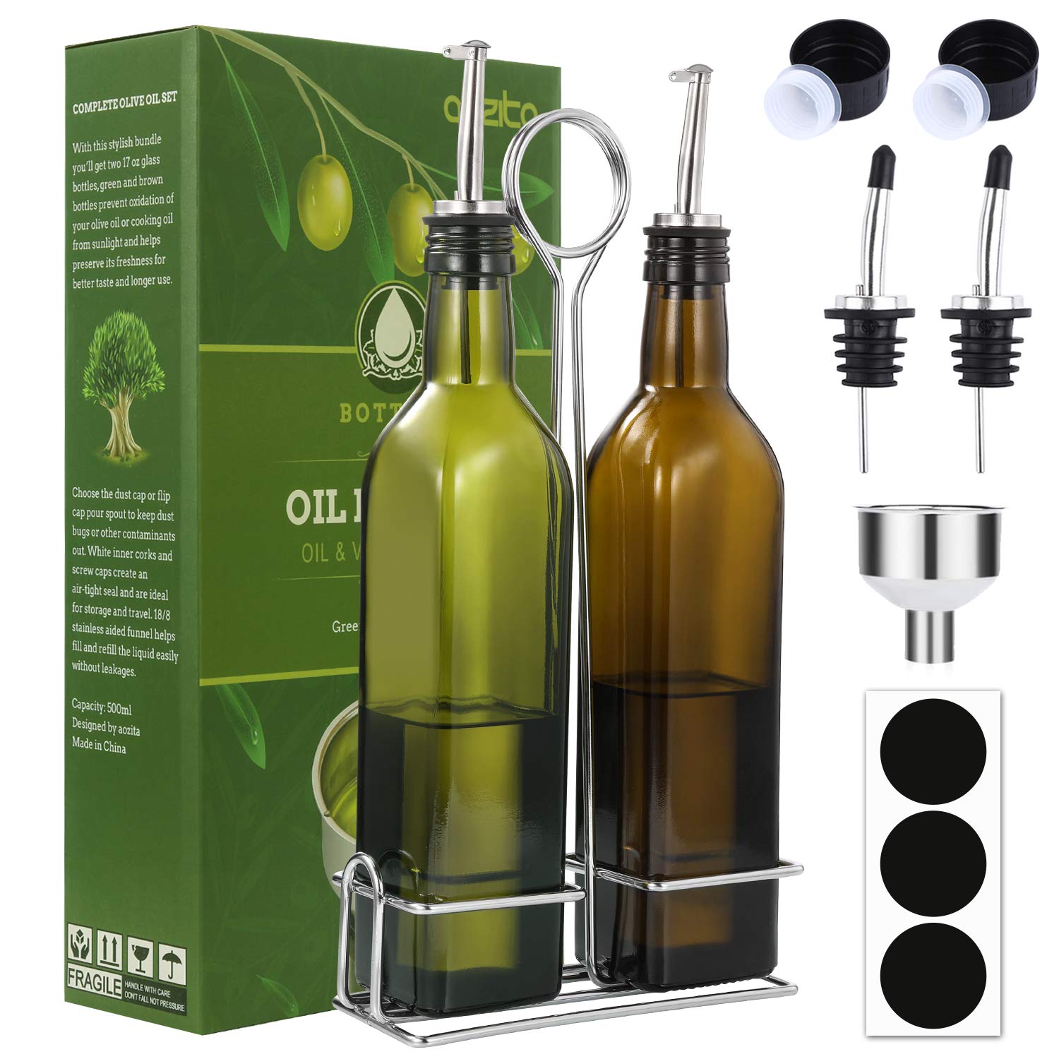 17 oz Olive Oil Bottle Set with Rack