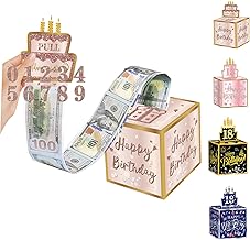 Happy Birthday Money Box for Cash Gift,Rose Gold Pull Money Gift Box with DIY Stickers for Any Age,Boy Girl Birthday Cash-Present,Money Box Cash Gift Pull out Surprise,Money Pulling Box for Her Him