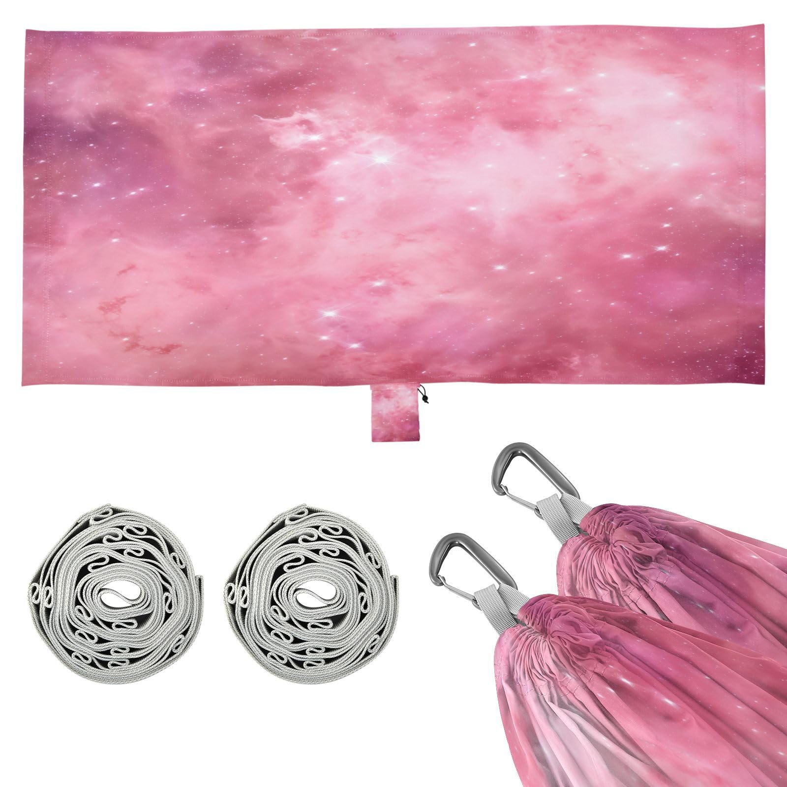 SDMKA Galaxy Pink Camping Hammock, 330 lbs with 2 Tree Straps, Carry Bag, Single Portable Hammock for Outdoor/Indoor, Hiking, Beach, Backpacking, Travel