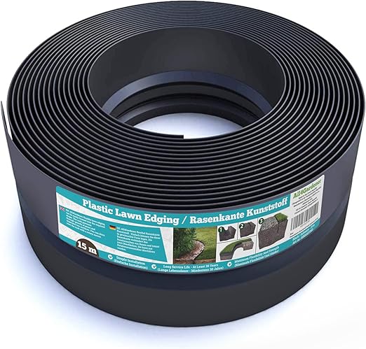 Flexible Rasenkante Kunststoff 15 m Schwarz, 20 cm hoch Robustes Stay