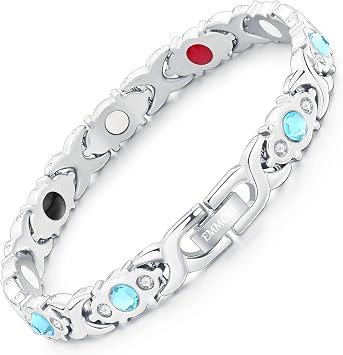 Ultra Strength Magnetic Bracelet for Woman - 3,500 Gauss Per Magnet -Crystal Bracelet - Adjustable Length -Pulseras Magneticas Silver Blue