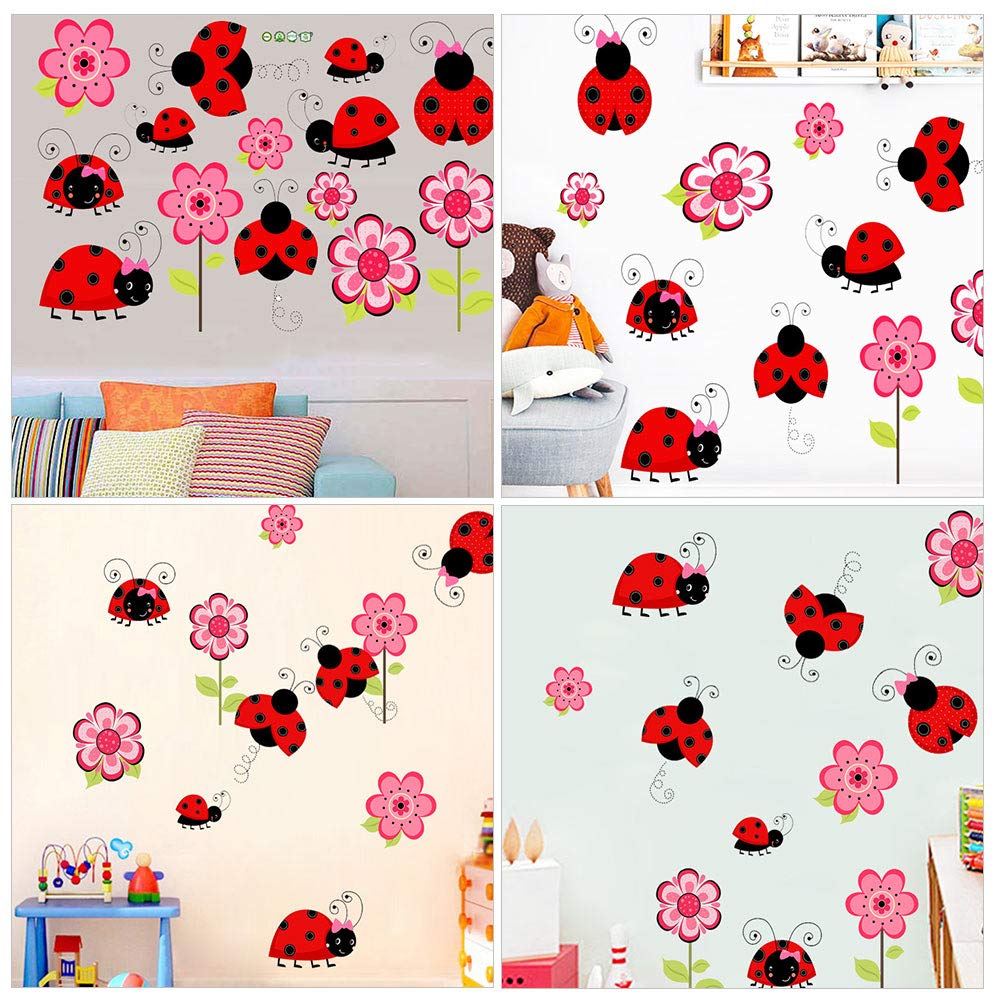 3 Pezzi Bambini Coccinella Murale Angolo Pvc Camera Da Letto Per Bambini Floreale Frigorifero Parete Animale Autoadesivo Modello Coccinella Camera Da Letto Vinile