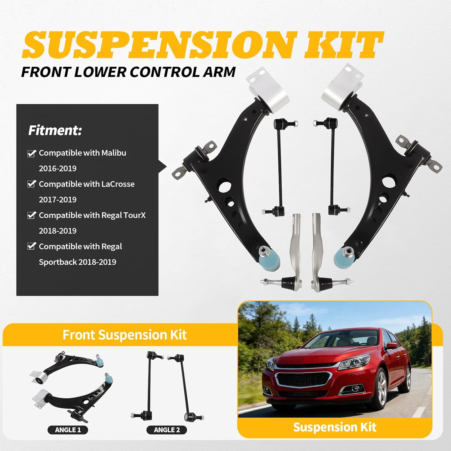 MS501266 MS501267 6PC Front Lower Control Arm with Ball Joints Tie Rod Sway Bar Suspension Kit Compatible with Malibu 16-19 LaCrosse 17-19 Regal TourX 18-19 Regal Sportback 18-19
