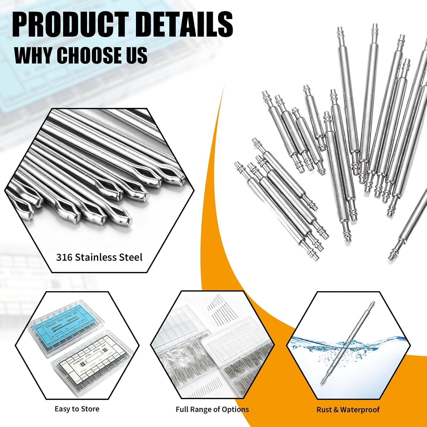 360PCS Watch Band Pins Assortment, Stainless Steel 6-23mm with Link Removal Tool, Repair Kit Compatible with Various Sizes for Watchmakers DIY Replacement Set, Travel and Daily Use