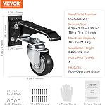VEVOR Workbench Caster Wheels, 165 lbs Load Capacity, Set of 4, 2.5" Heavy Duty Retractable Casters, Side Mounted Adjustable Stepdown Wheels with 360° Swivel for Workbenches, Tables, and Equipment