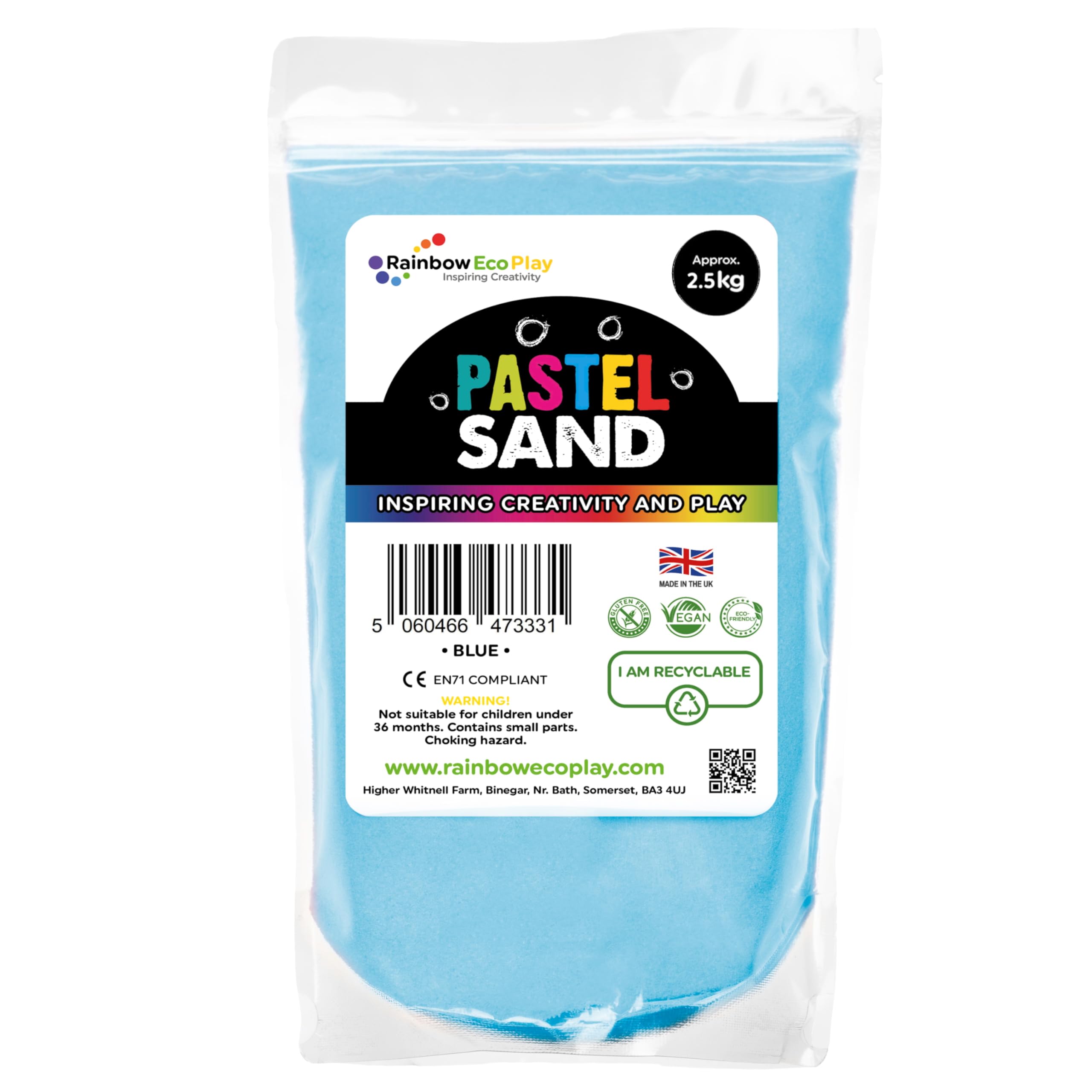 Rainbow Eco Play – Coloured Decorative Craft Sand - Pastel - Natural Play Sand - Sand Art Kits for Kids - Children Play Sand – Blue - 2.5kg
