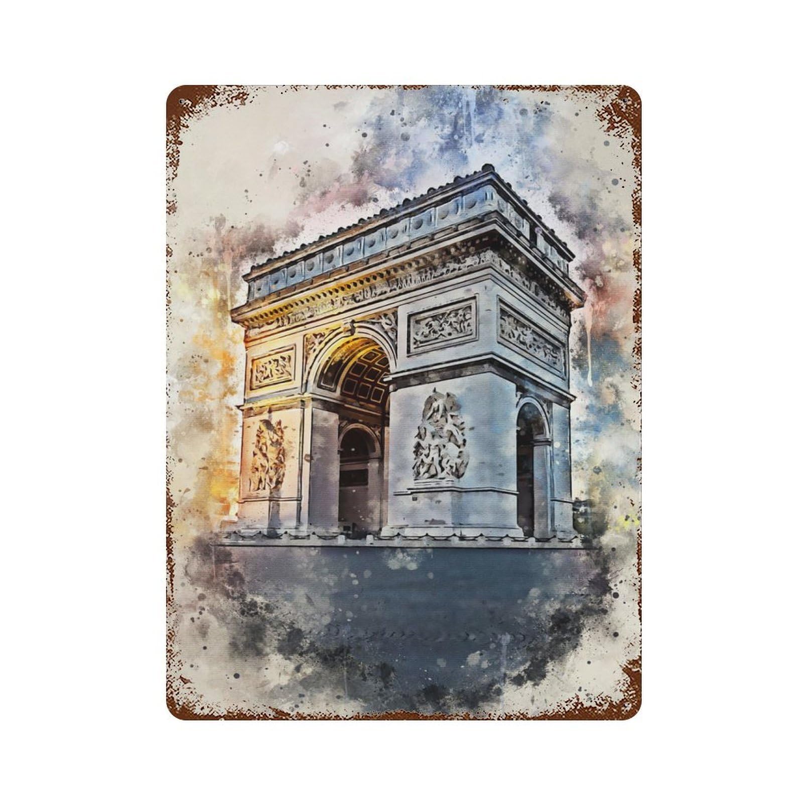 Paris in Watercolor 2 15.7"x11.8" Vintage Rust Metal Sign, Shabby Chic Decor for Garage, Bar And Workshop Decor