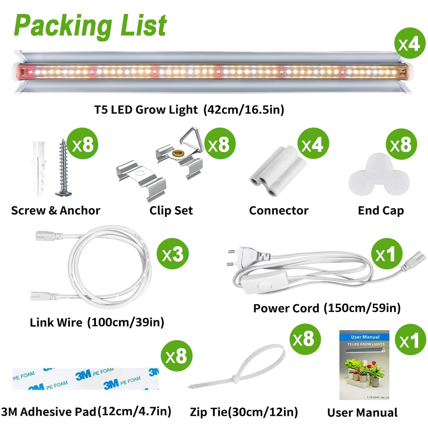 T5 2pack* 2pcs Lampada per Piante, Full Spectrum 42CM lampade LED Coltivazione, Lampada per coltivazione di piante con riflettore/Design a catena a margherita per semina,scaffali di coltivazione
