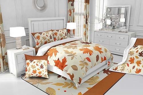 Miniatura 6 de Manfei Sábana bajera ajustable de otoño tamaño individual, funda de cama temática de otoño con 1 funda de almohada, juego de ropa de cama con